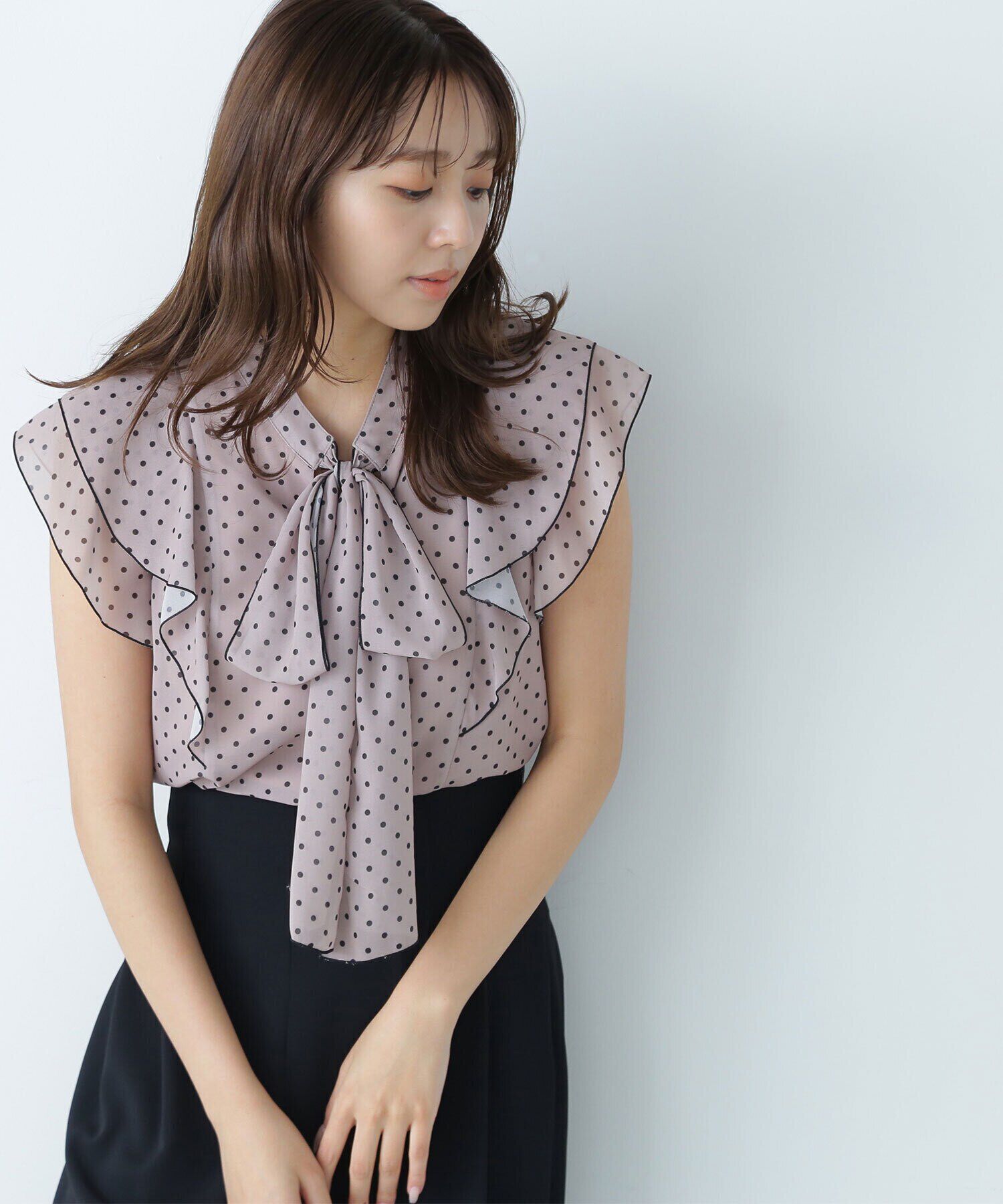  「リボンボウタイドットブラウス」|シャツ・ブラウス|ピンクベージ 2