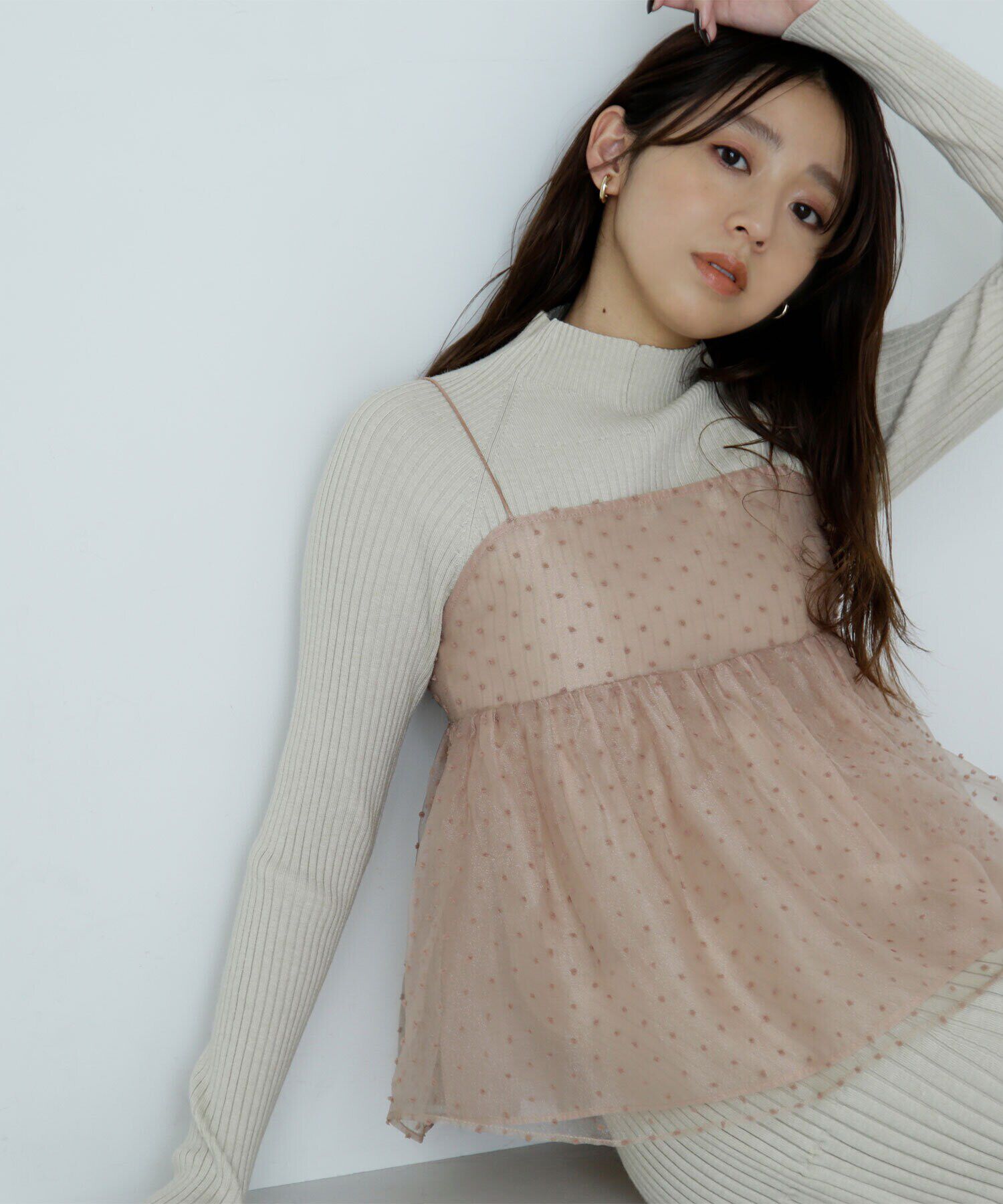  「ドットシアーキャミソール」|シャツ・ブラウス|ベージュ