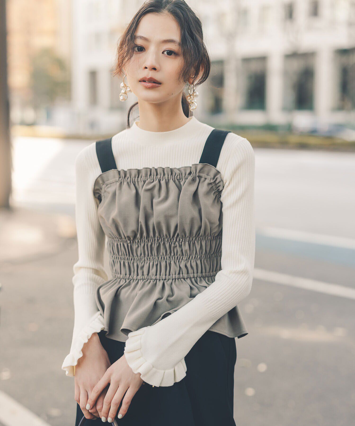  「シャーリングビスチェ」|シャツ・ブラウス|ブラウン