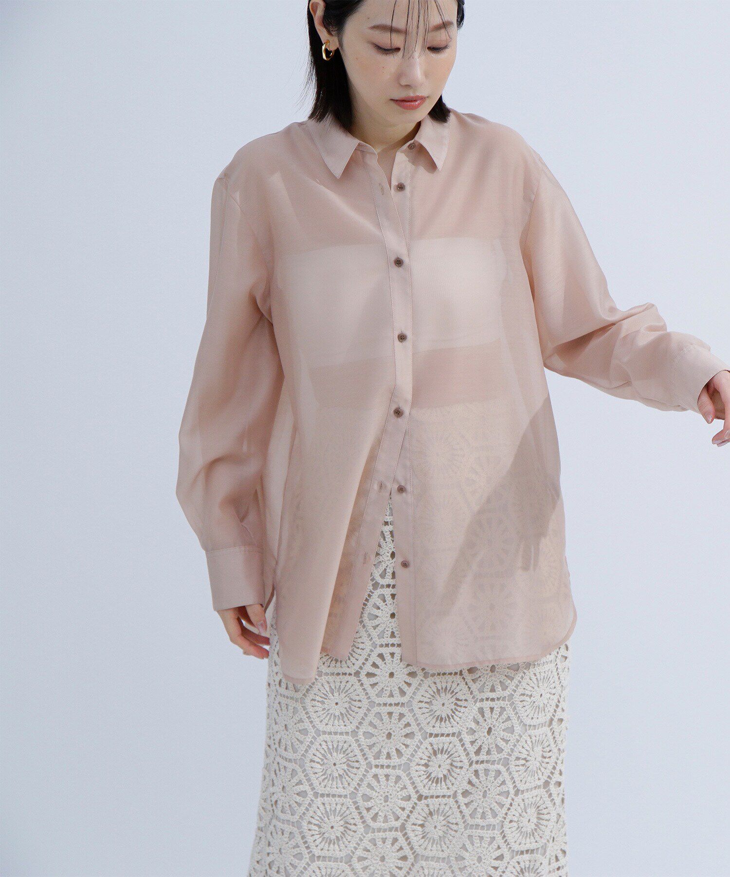  「シアーオーバーシャツ」|シャツ・ブラウス|ピンクベージ