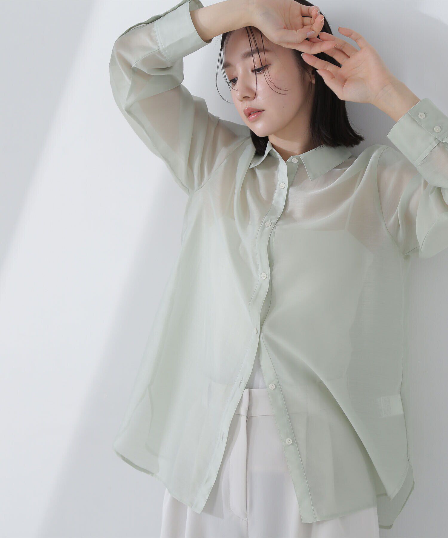  「シアーオーバーシャツ」|シャツ・ブラウス|ライトグリー