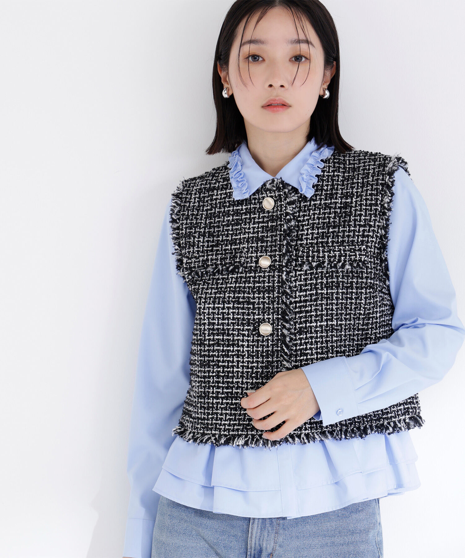  「ツイードシリーズ コンパクトジレ」|ブルゾン・スタジャン|クロ系2