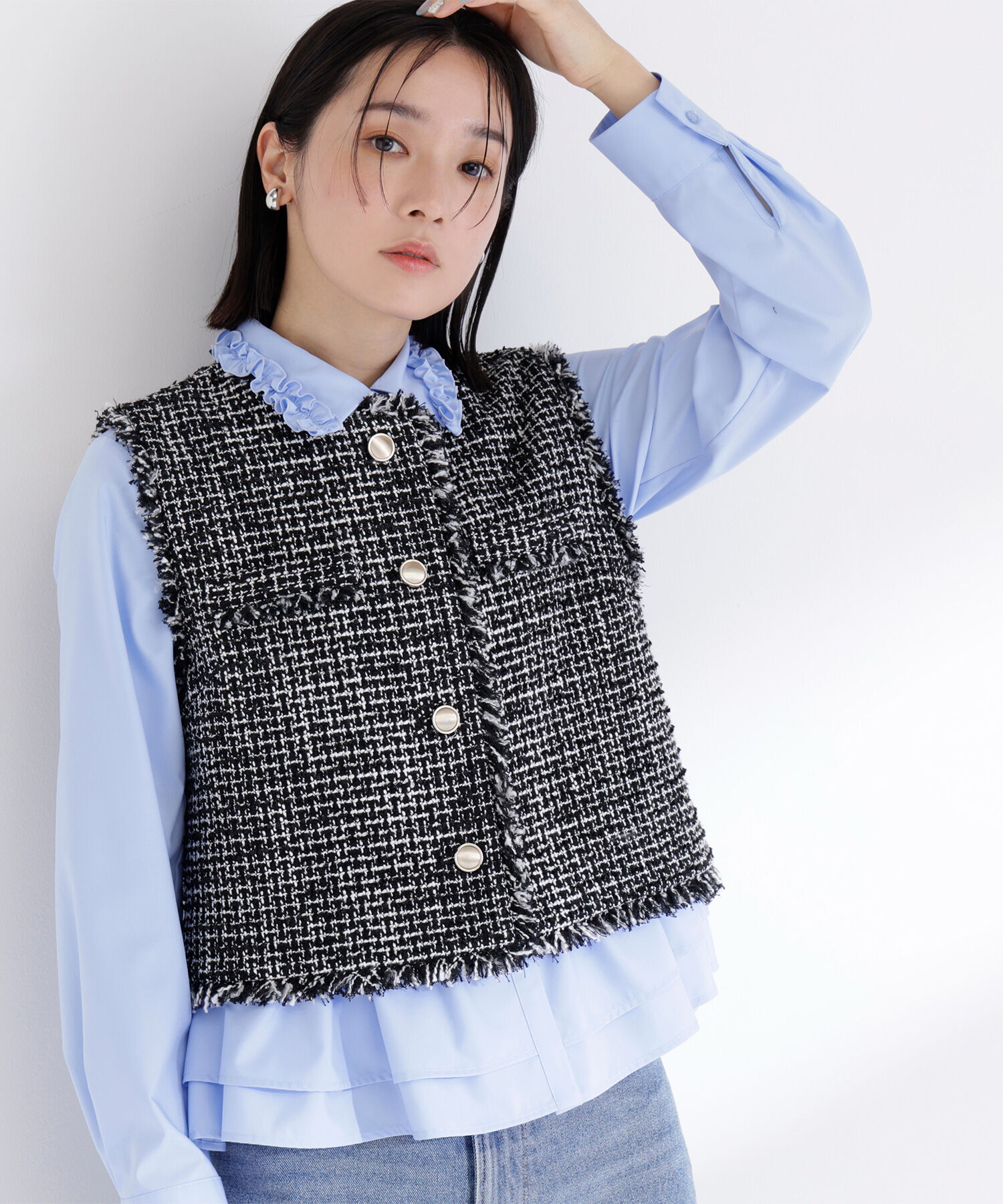  「ツイードシリーズ コンパクトジレ」|ブルゾン・スタジャン|