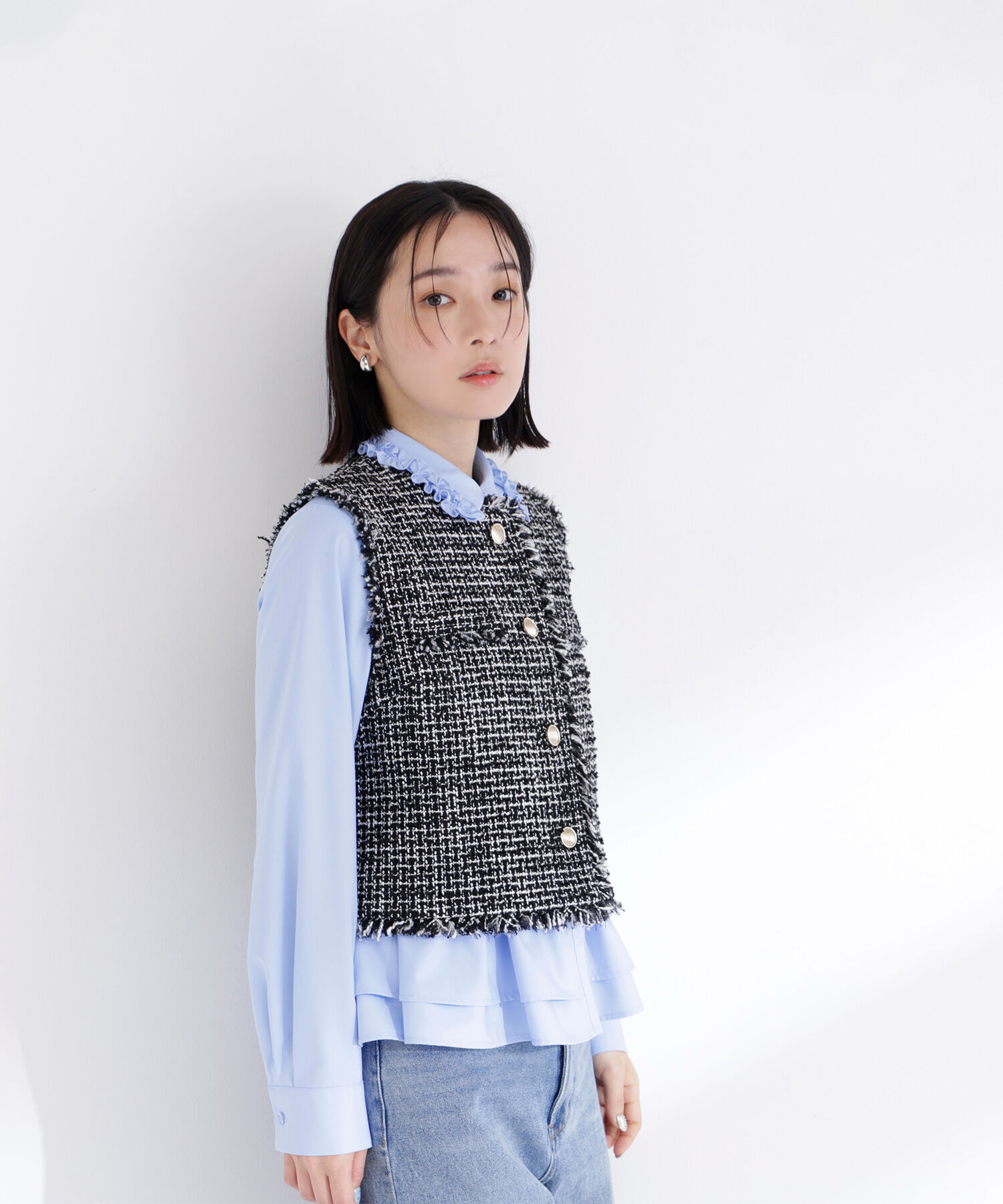  「ツイードシリーズ コンパクトジレ」|ブルゾン・スタジャン|