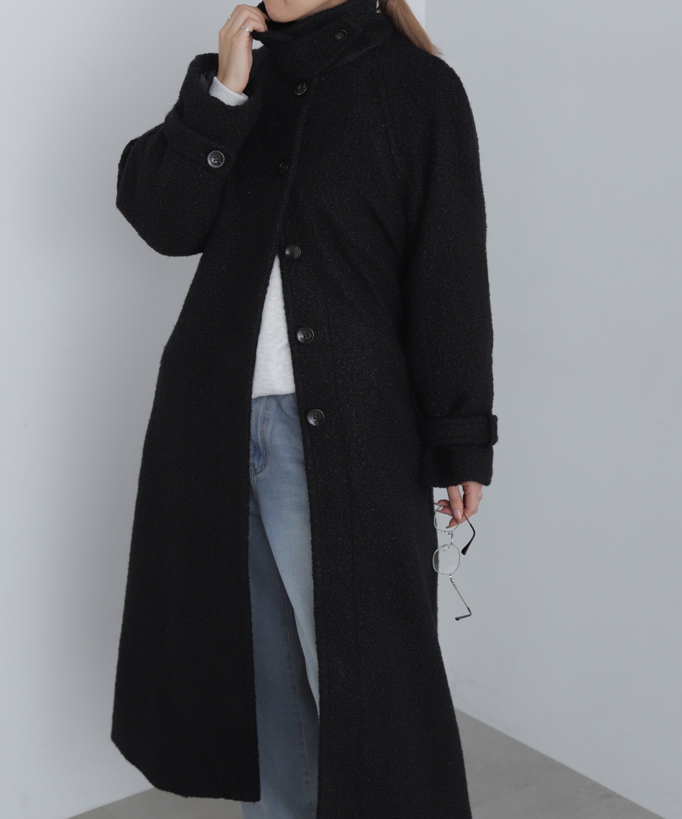  「2wayブークレステンカラーロングコート」|その他|ブラック