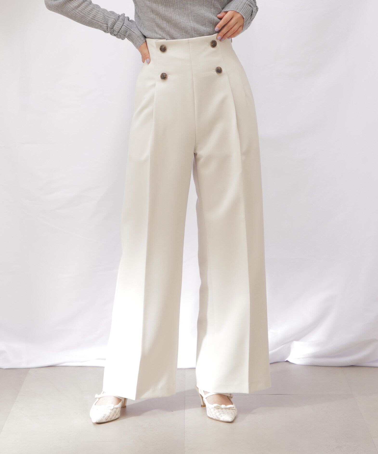  「スコッチ釦ワイドパンツ」|その他|エクリュ1