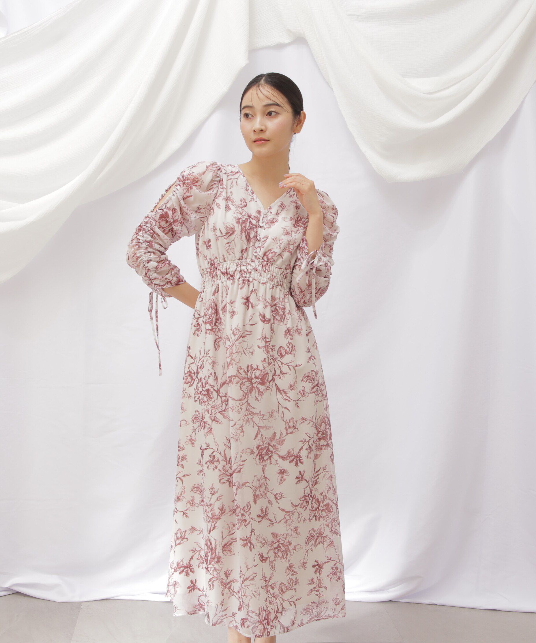  「◇ビッグフラワーシャーリングワンピース　WEB限定カラー：レッド」|ワンピース|