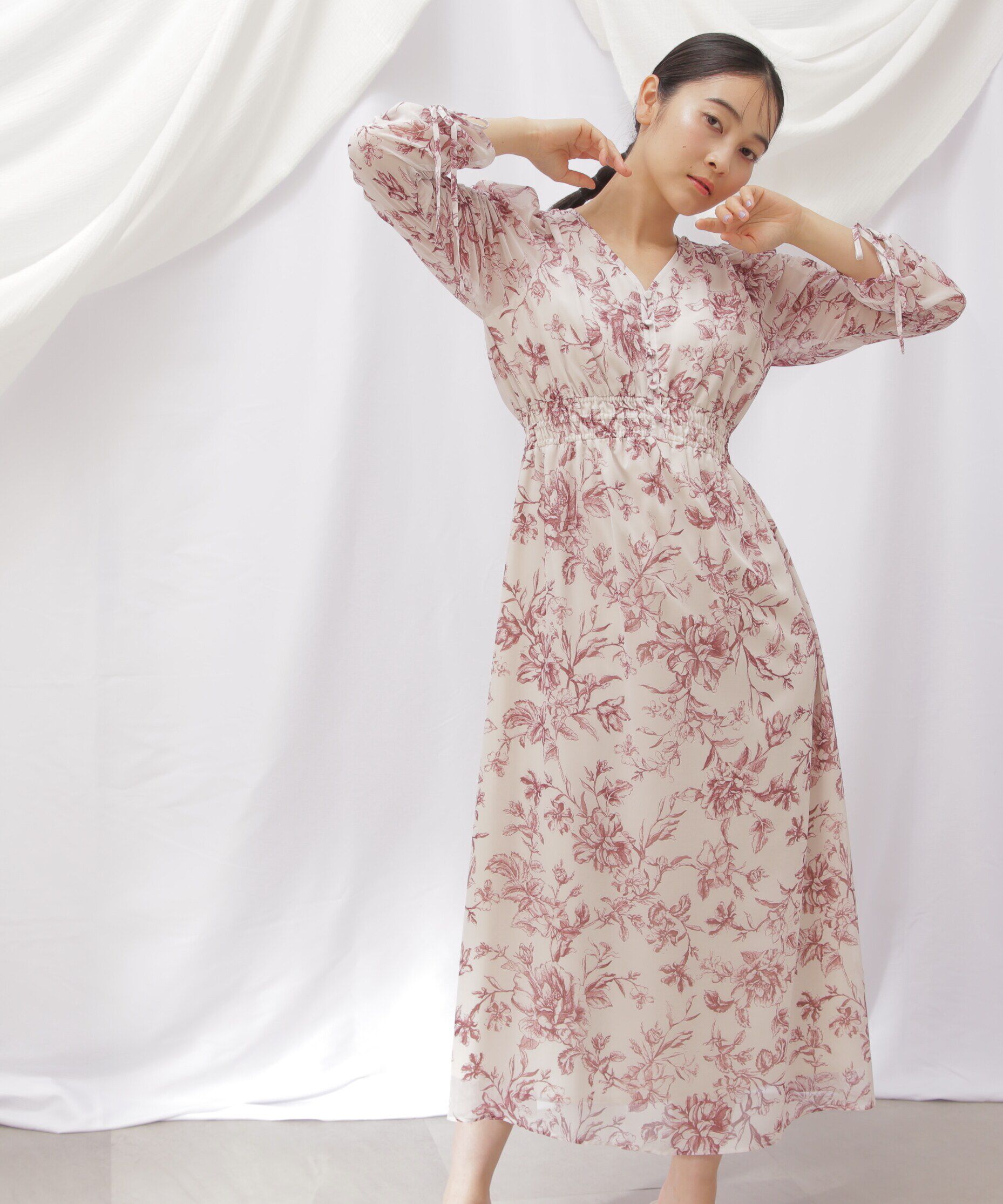  「◇ビッグフラワーシャーリングワンピース　WEB限定カラー：レッド」|ワンピース|