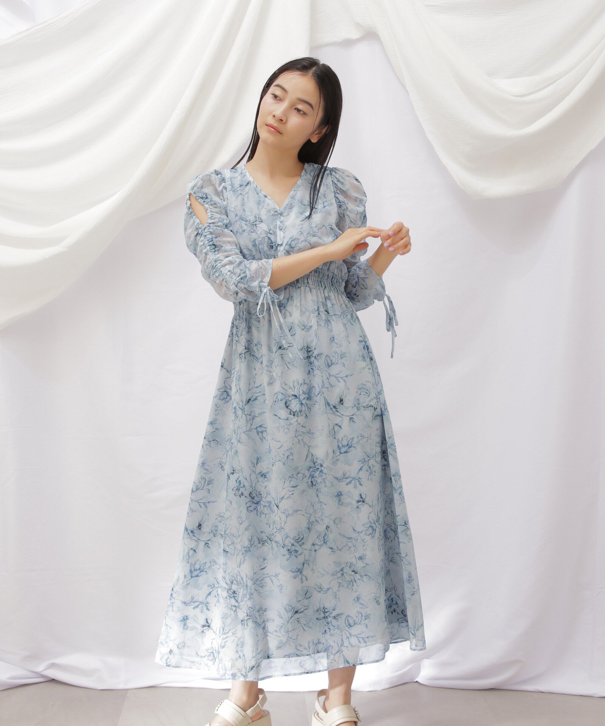  「◇ビッグフラワーシャーリングワンピース　WEB限定カラー：レッド」|ワンピース|ブルー1