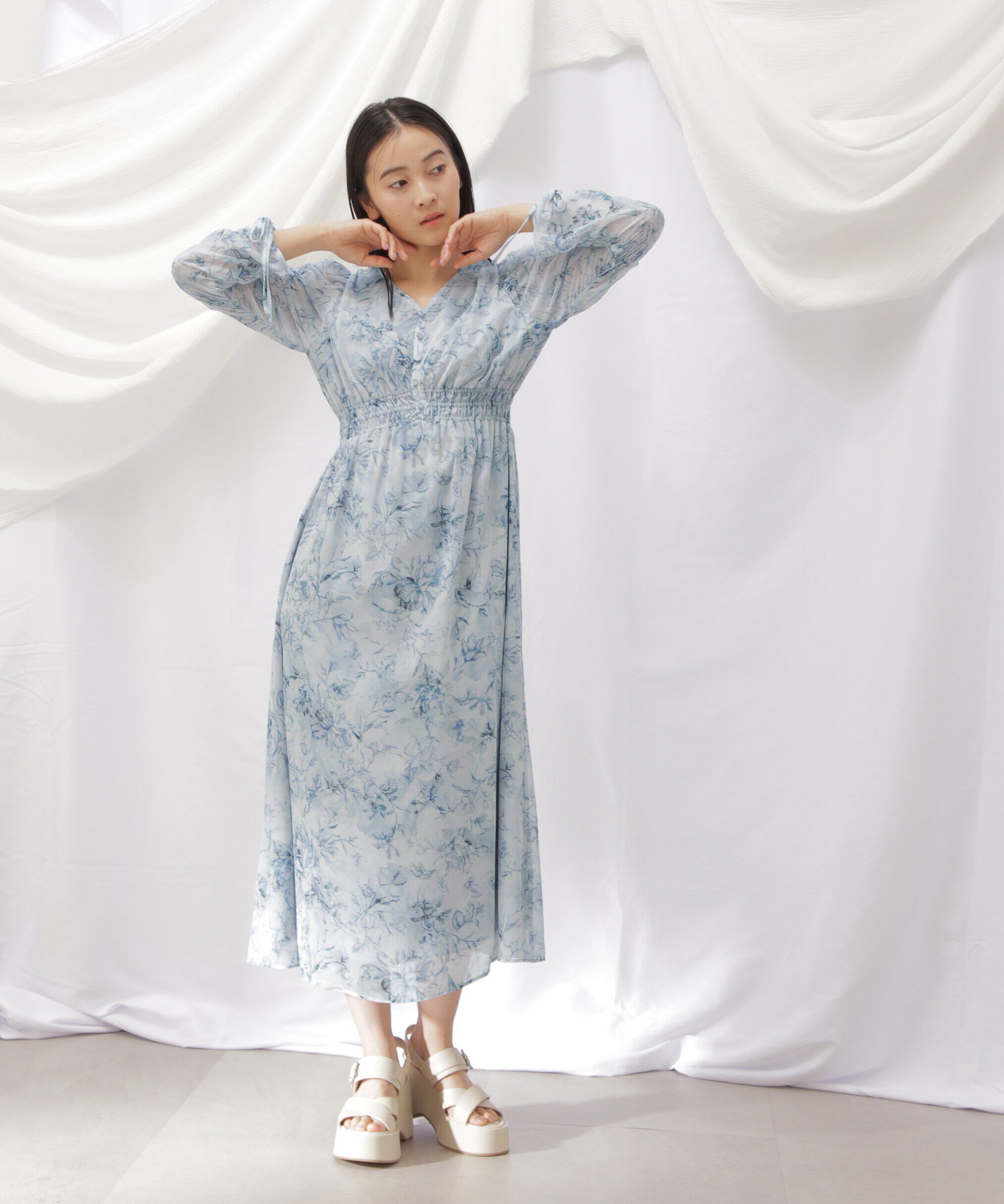  「◇ビッグフラワーシャーリングワンピース　WEB限定カラー：レッド」|ワンピース|