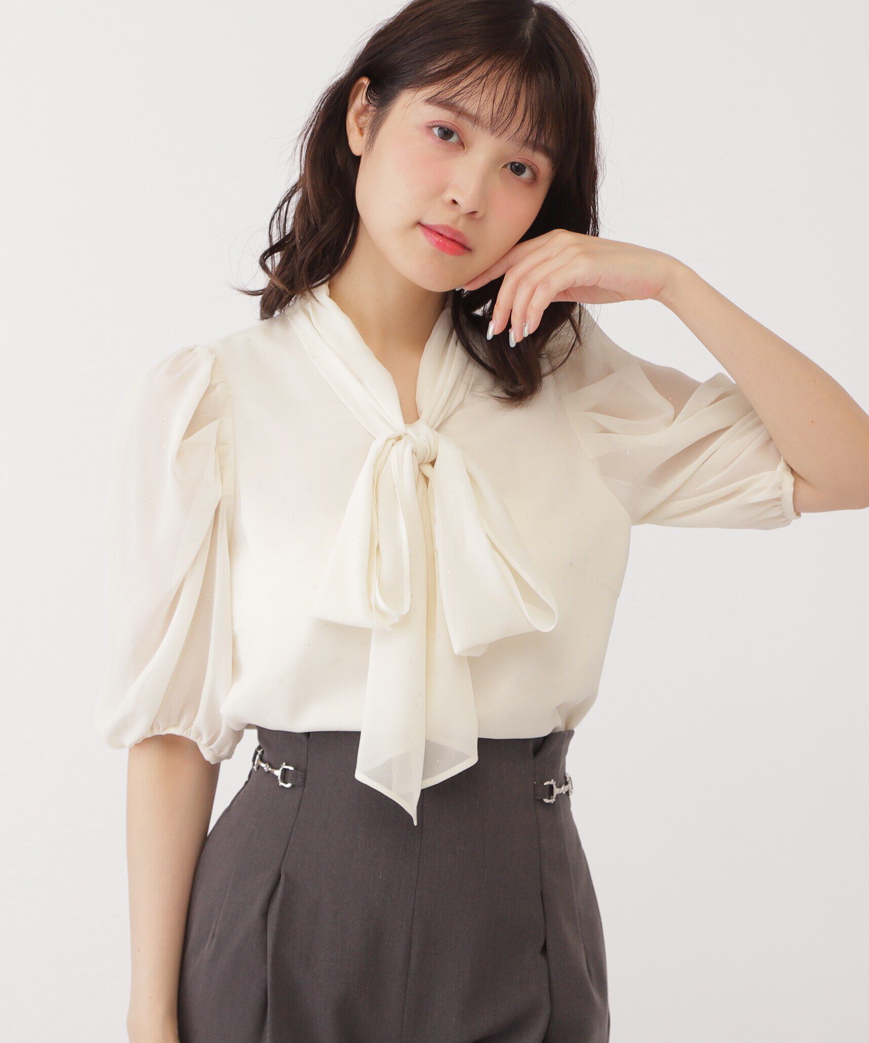  「メタルドットシフォンボウタイブラウス」|シャツ・ブラウス|ホワイト