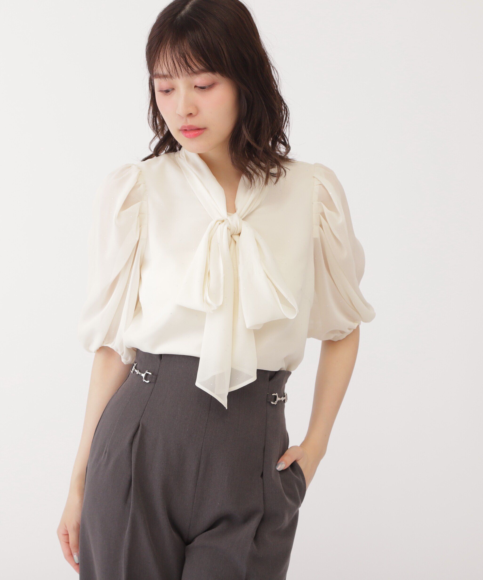  「メタルドットシフォンボウタイブラウス」|シャツ・ブラウス|