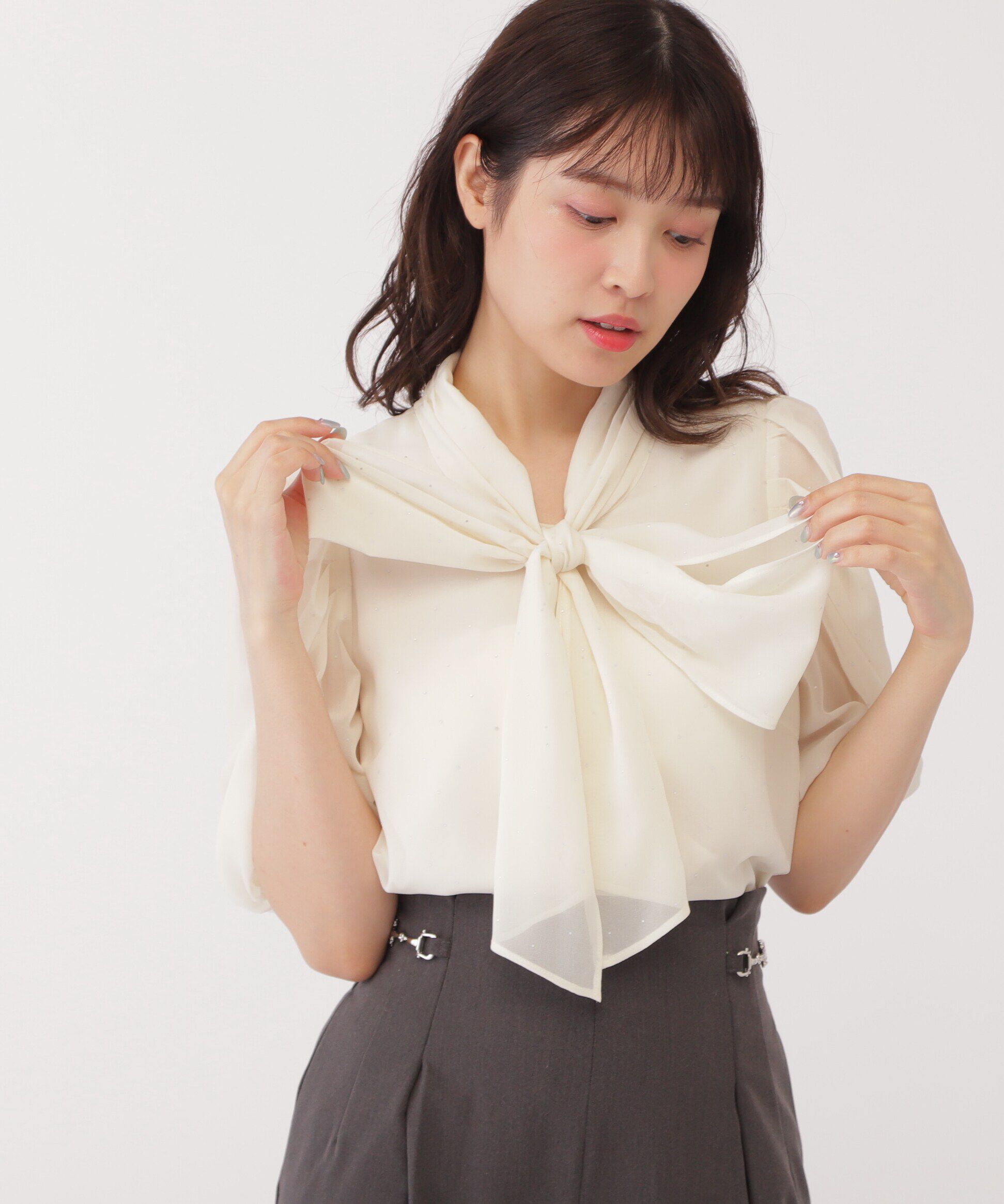 「メタルドットシフォンボウタイブラウス」|シャツ・ブラウス|