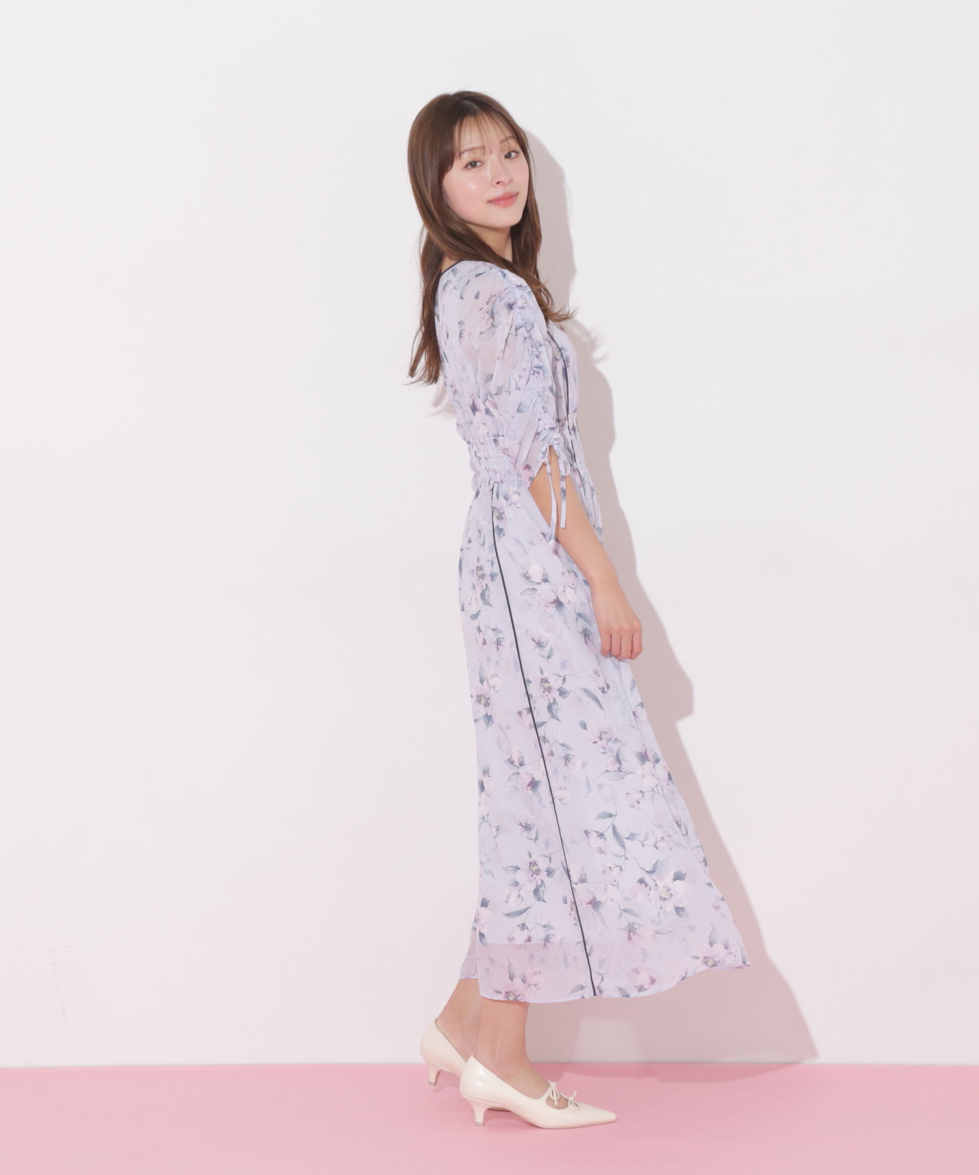  「フラワープリントバイカラーワンピース」|ワンピース|