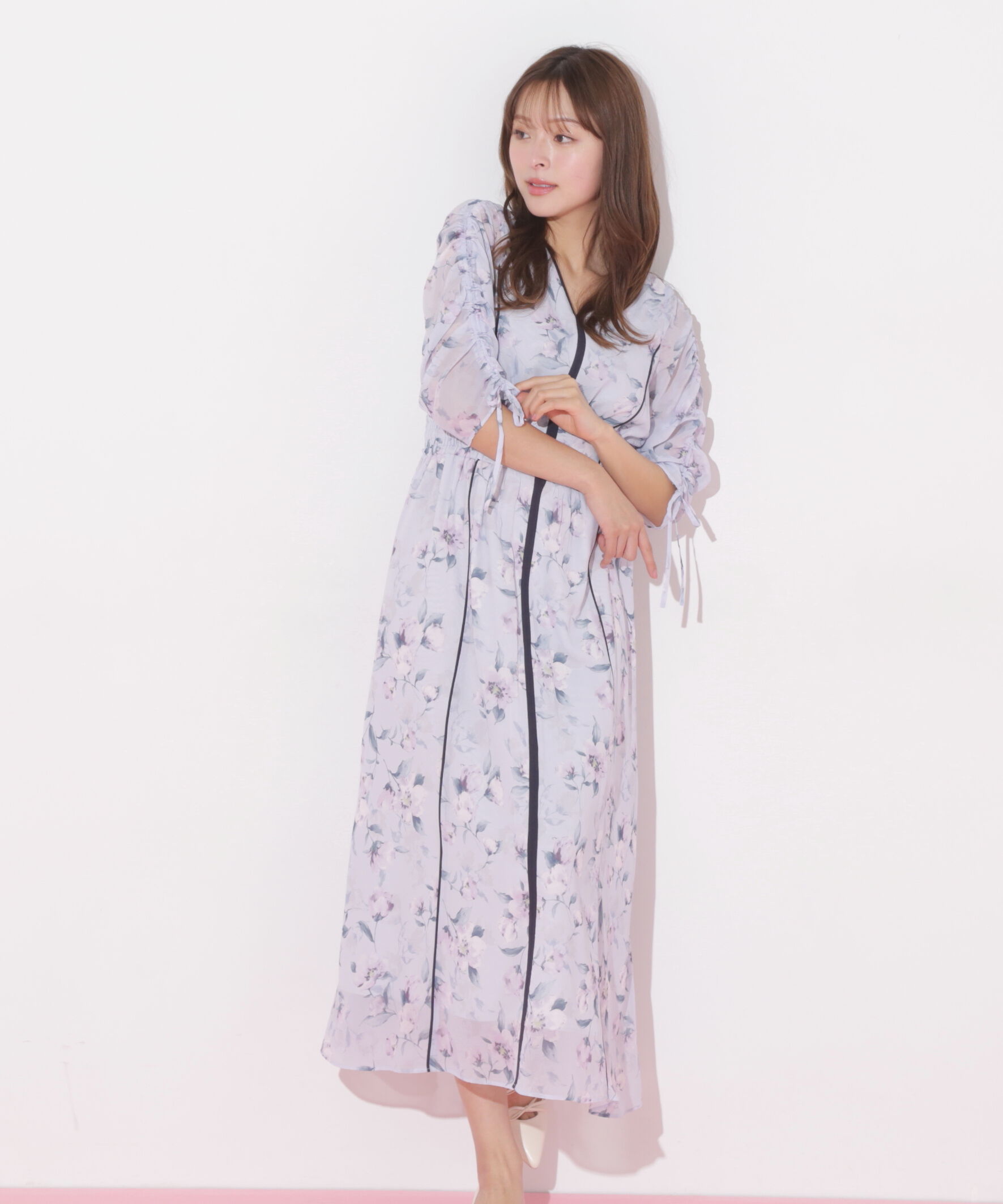  「フラワープリントバイカラーワンピース」|ワンピース|