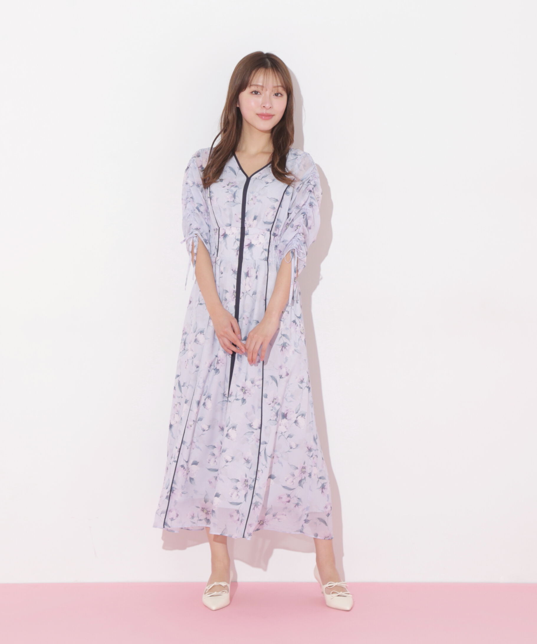  「フラワープリントバイカラーワンピース」|ワンピース|