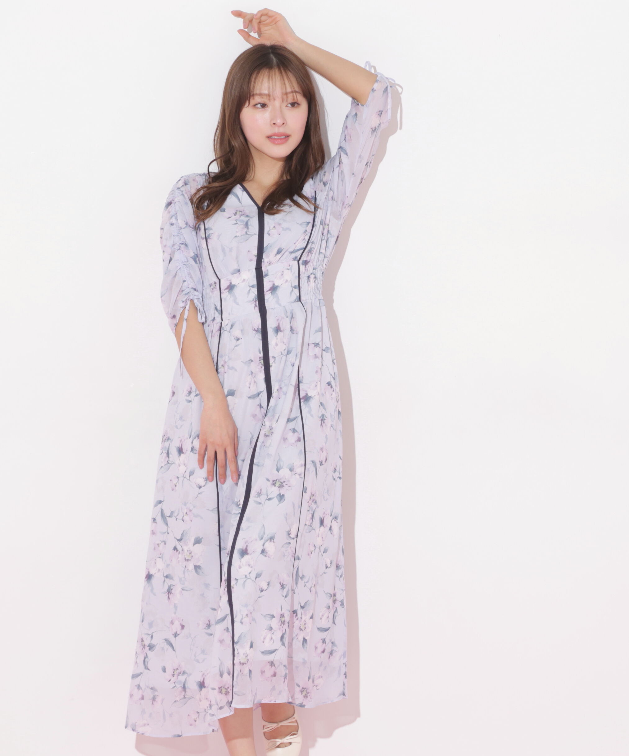  「フラワープリントバイカラーワンピース」|ワンピース|