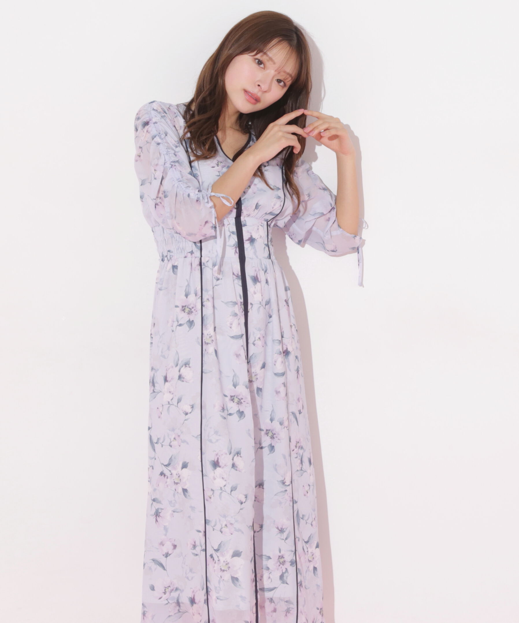  「フラワープリントバイカラーワンピース」|ワンピース|