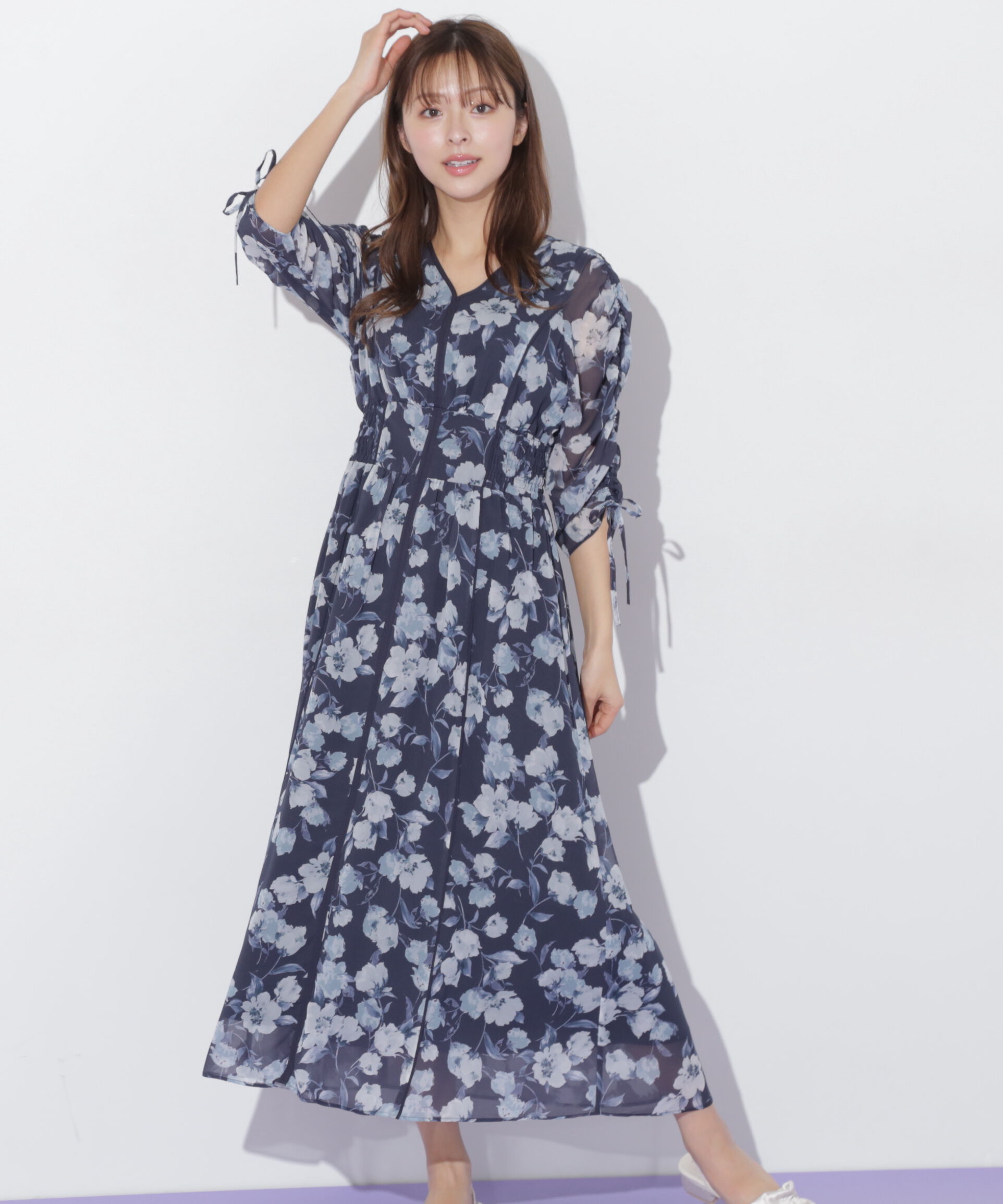  「フラワープリントバイカラーワンピース」|ワンピース|