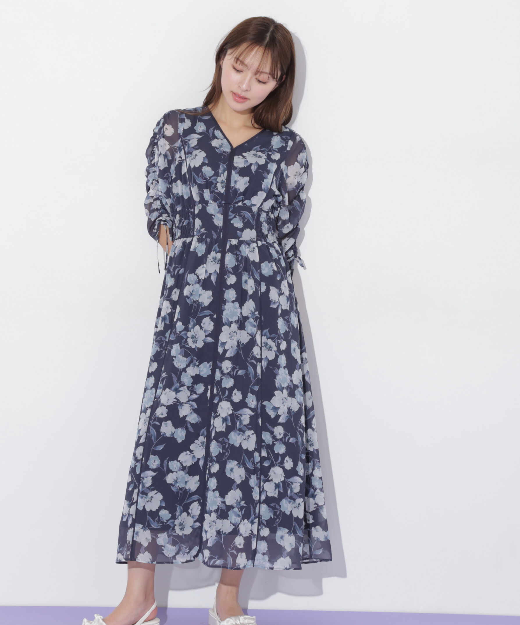  「フラワープリントバイカラーワンピース」|ワンピース|