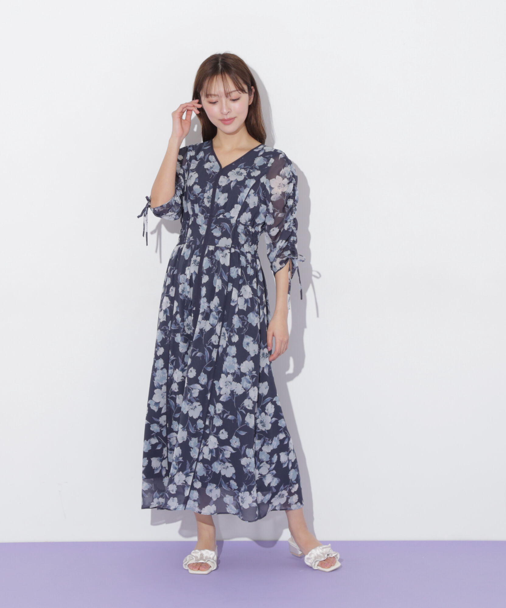  「フラワープリントバイカラーワンピース」|ワンピース|