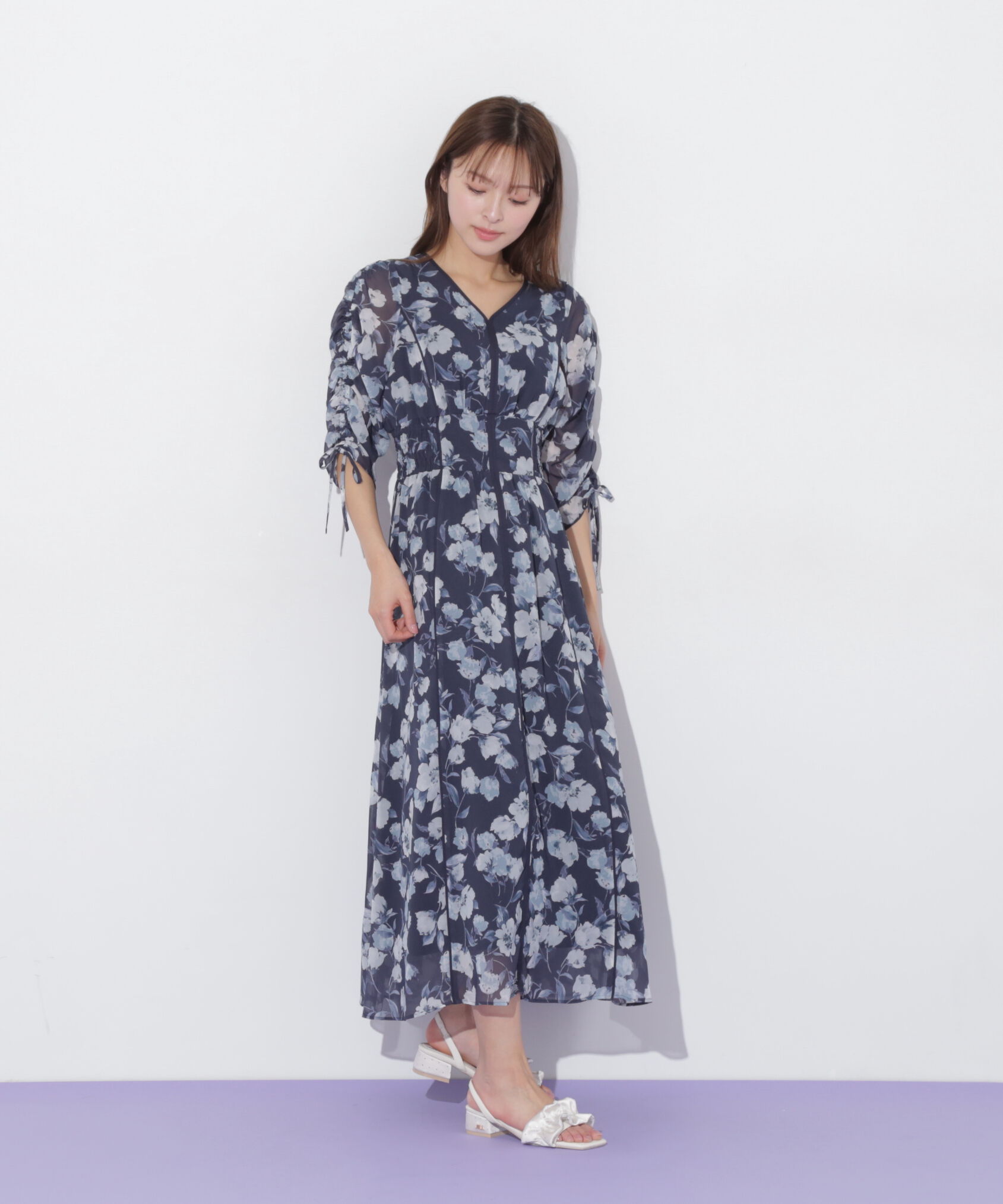  「フラワープリントバイカラーワンピース」|ワンピース|