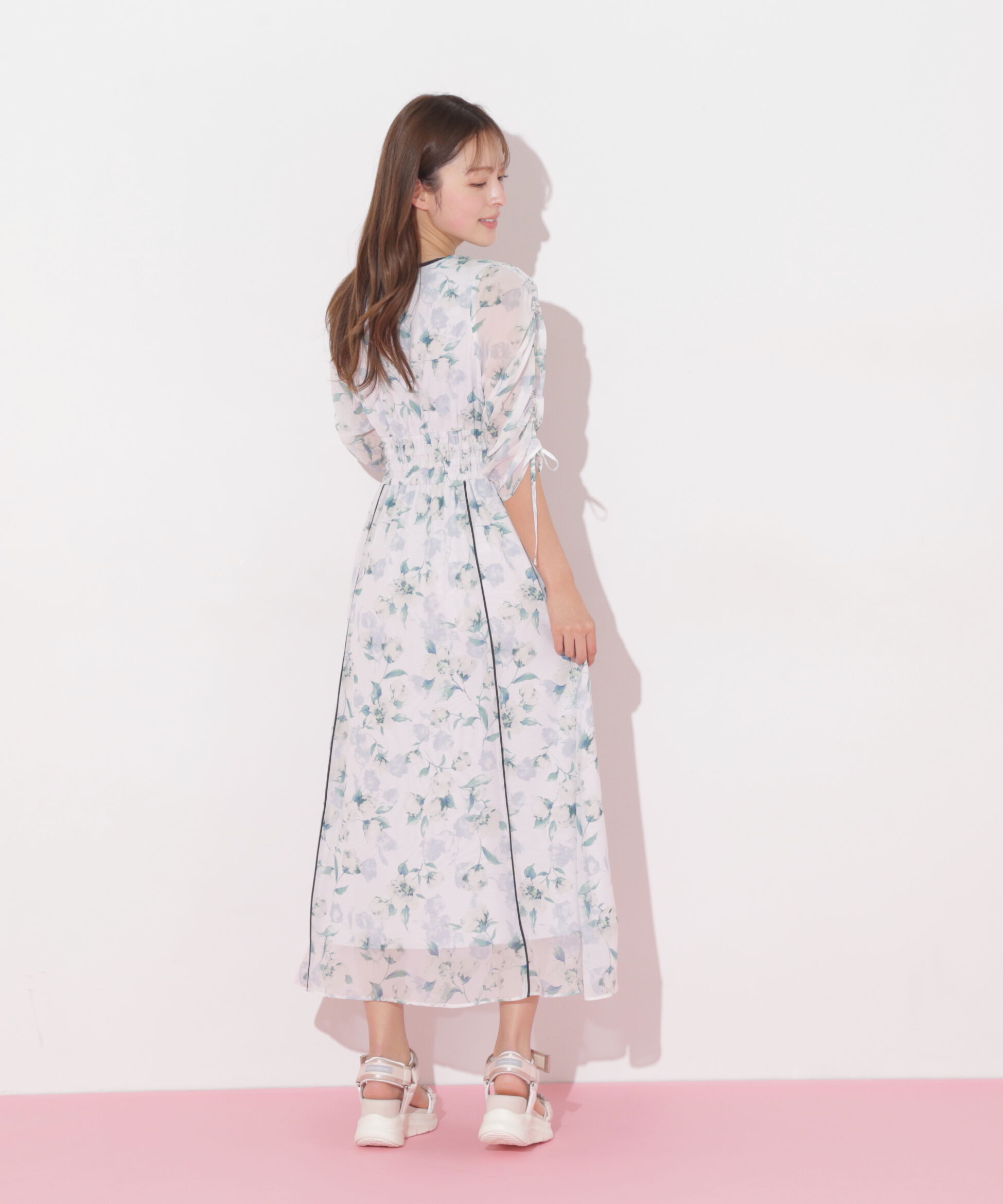  「フラワープリントバイカラーワンピース」|ワンピース|