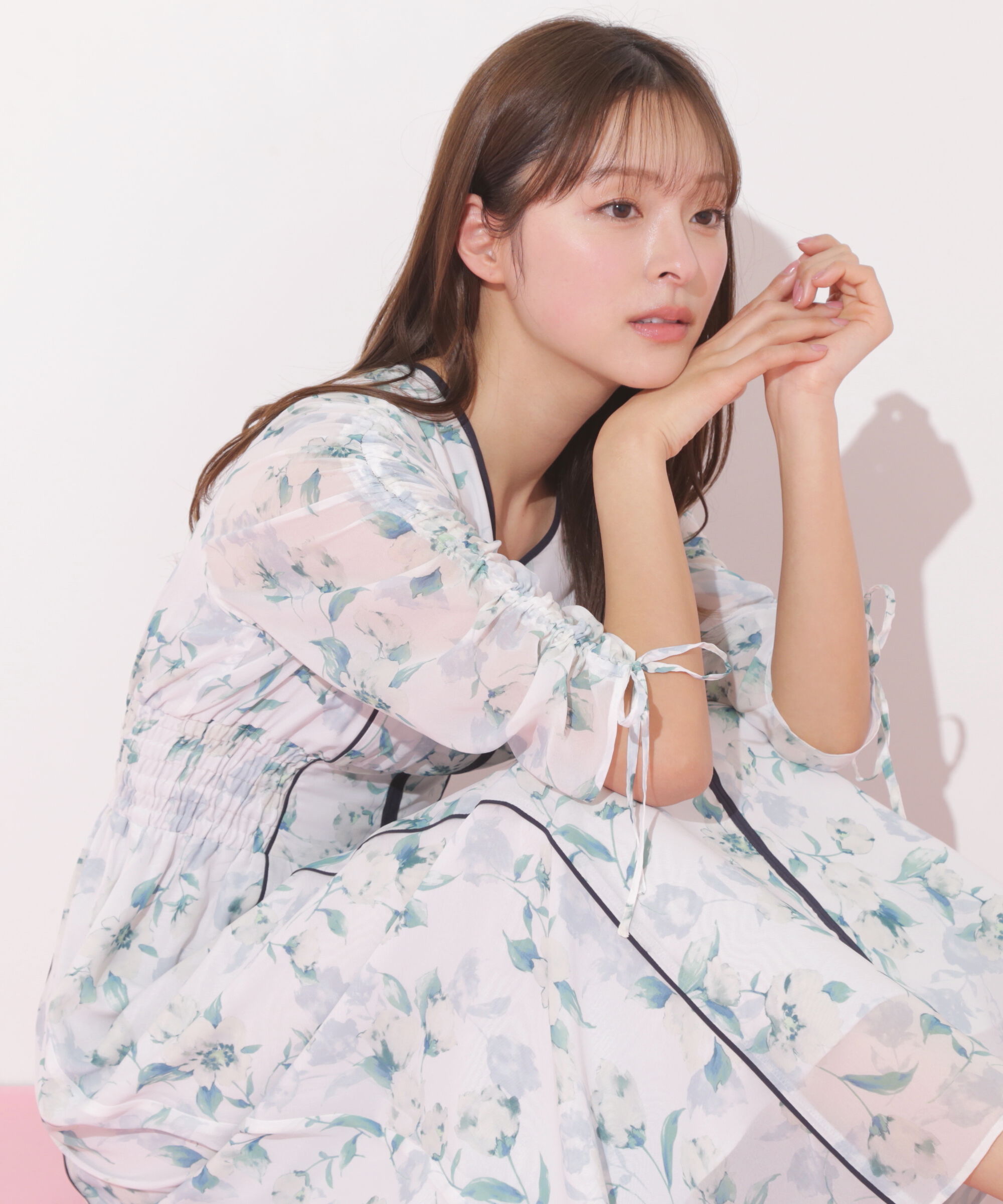  「フラワープリントバイカラーワンピース」|ワンピース|