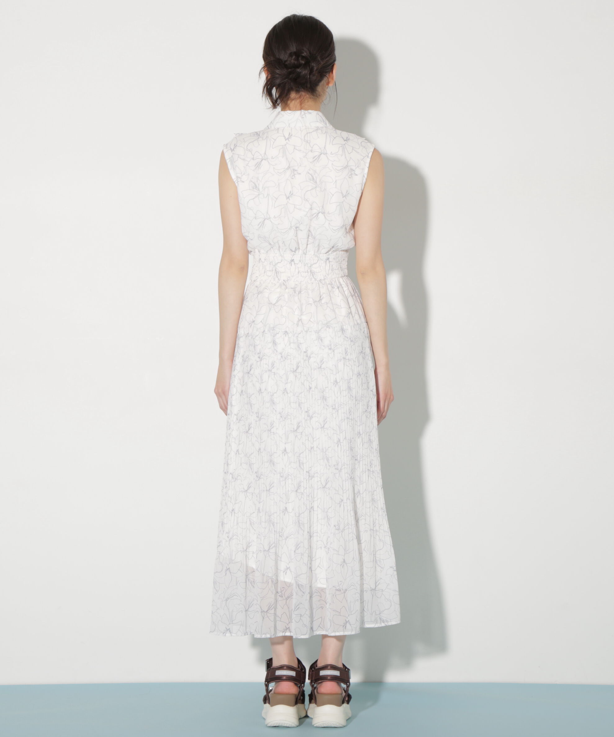  「プリーツフリルプリントワンピース」|ワンピース|