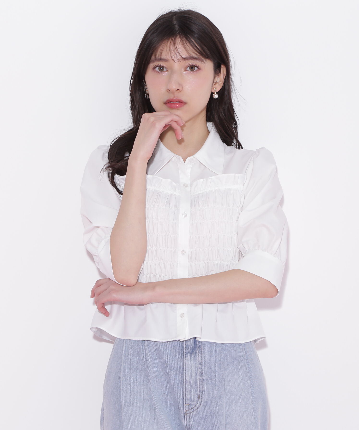  「ビスチェ風シャーリングブラウス」|シャツ・ブラウス|