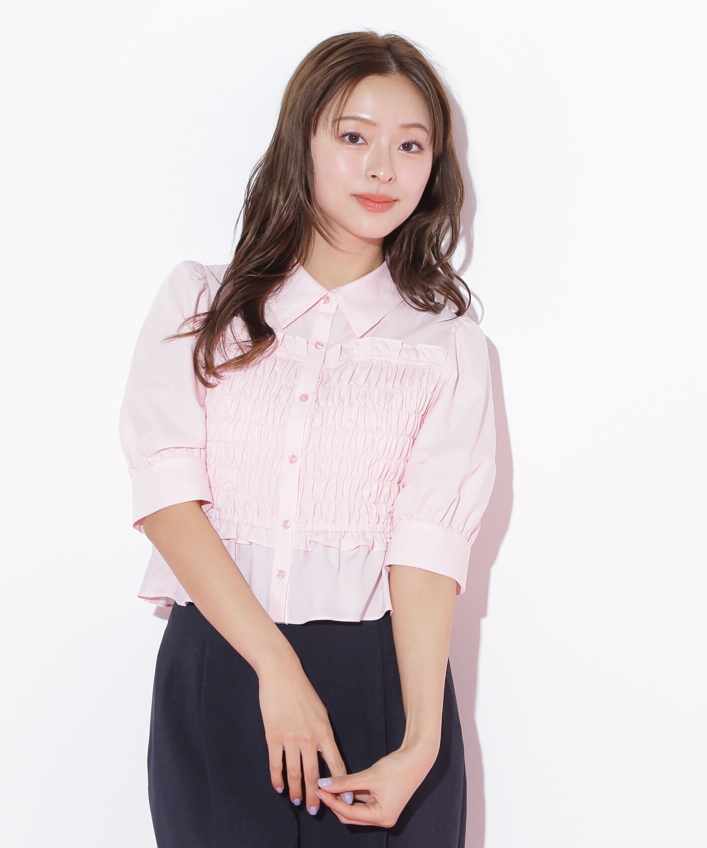  「ビスチェ風シャーリングブラウス」|シャツ・ブラウス|