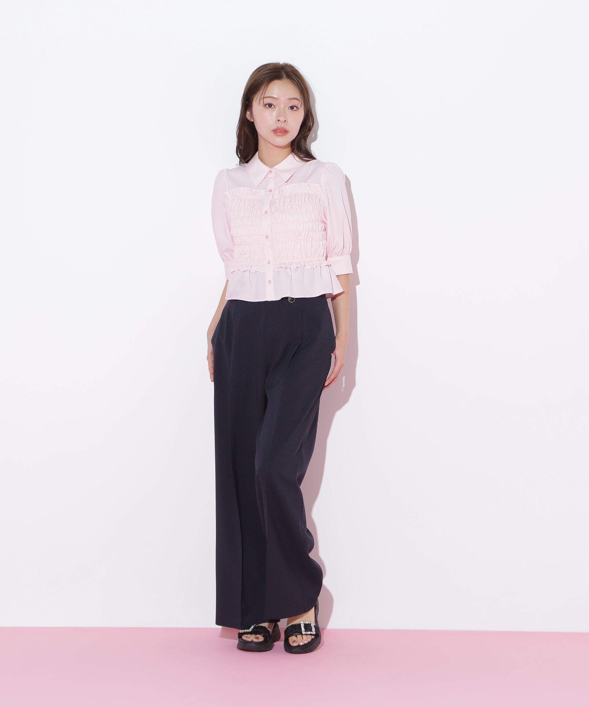  「ビスチェ風シャーリングブラウス」|シャツ・ブラウス|