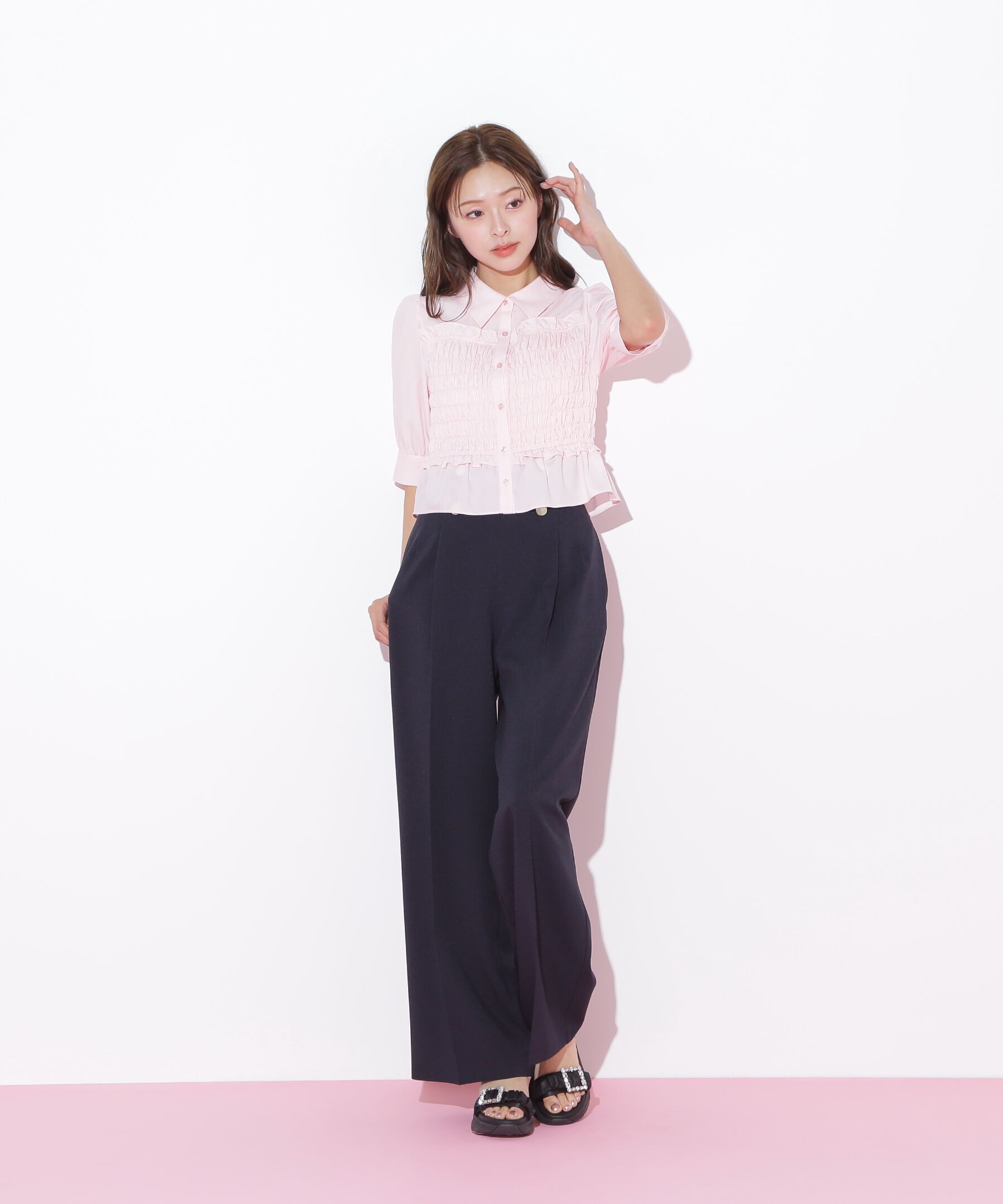  「ビスチェ風シャーリングブラウス」|シャツ・ブラウス|