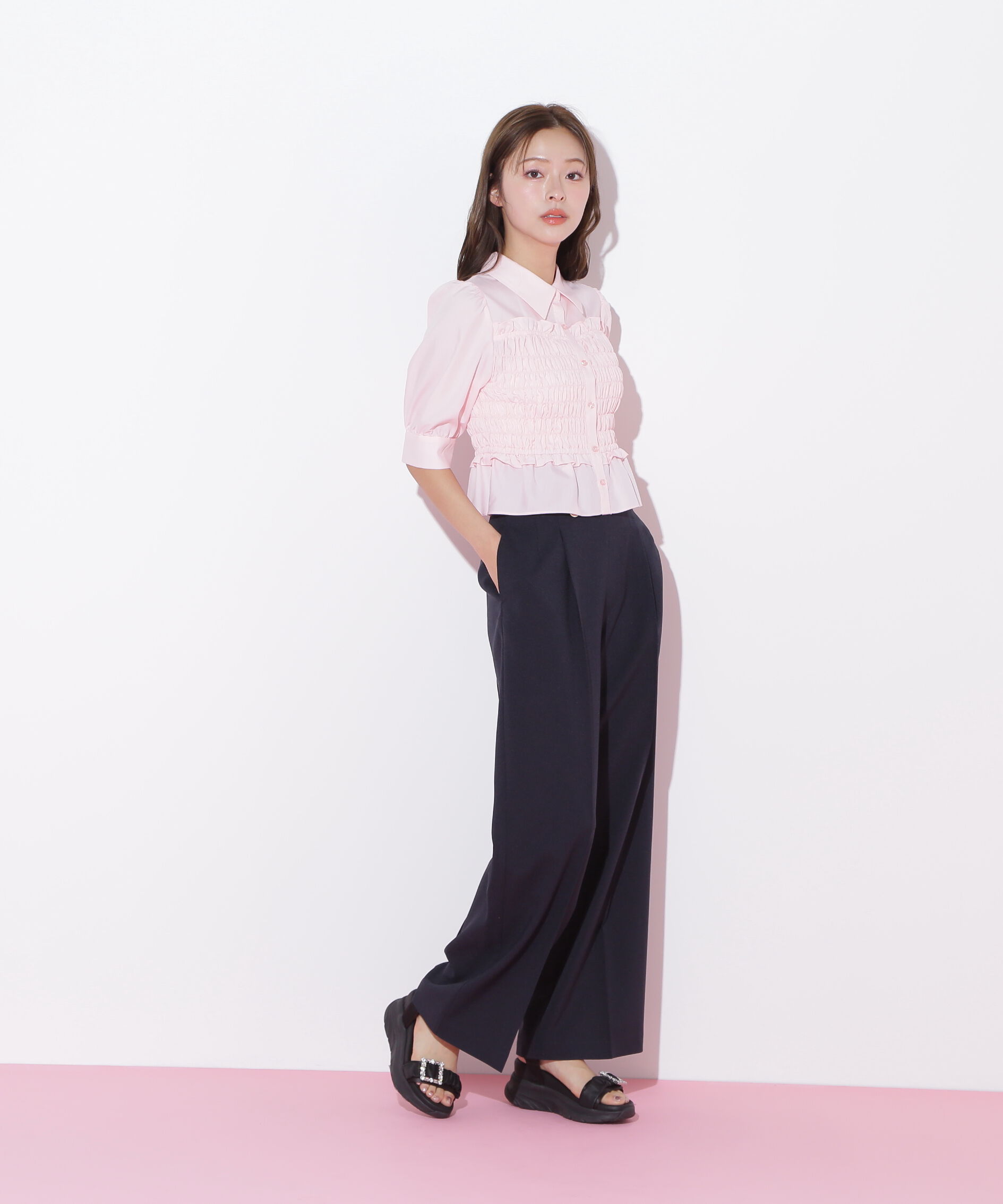  「ビスチェ風シャーリングブラウス」|シャツ・ブラウス|