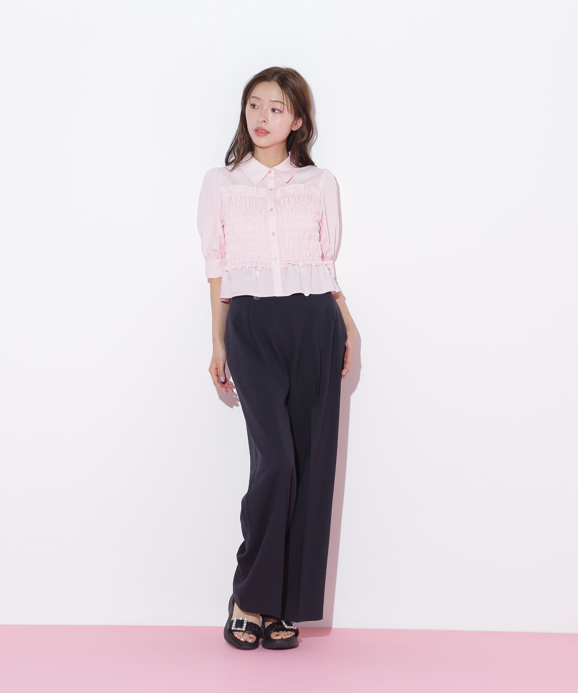  「ビスチェ風シャーリングブラウス」|シャツ・ブラウス|