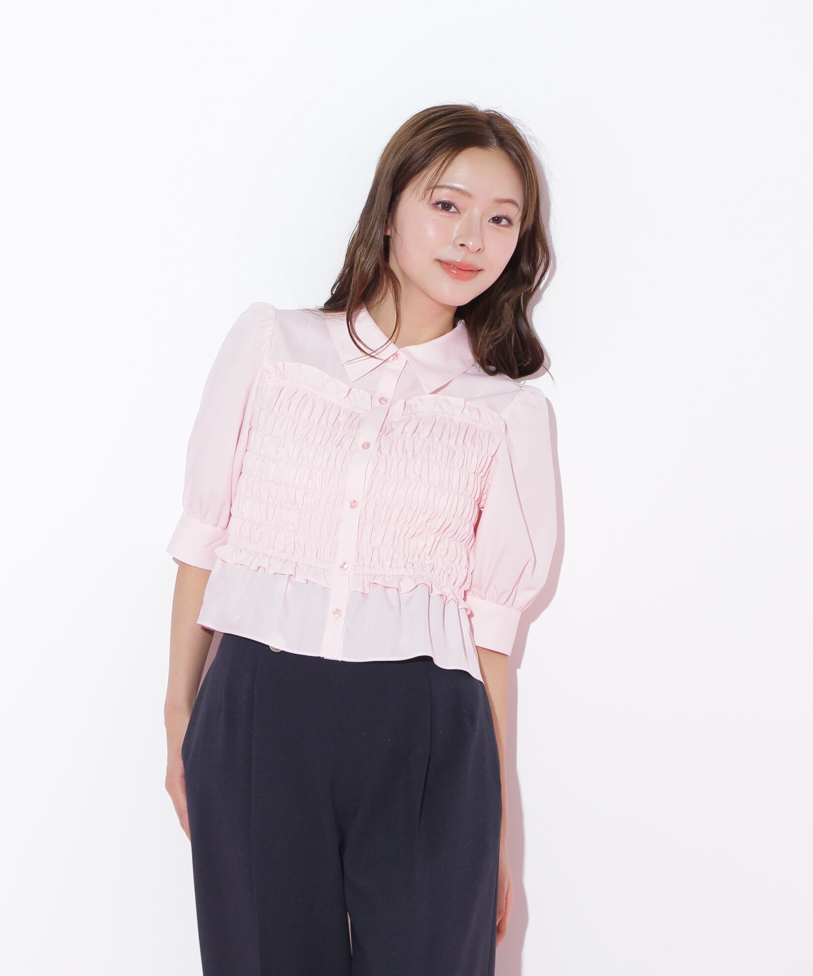  「ビスチェ風シャーリングブラウス」|シャツ・ブラウス|