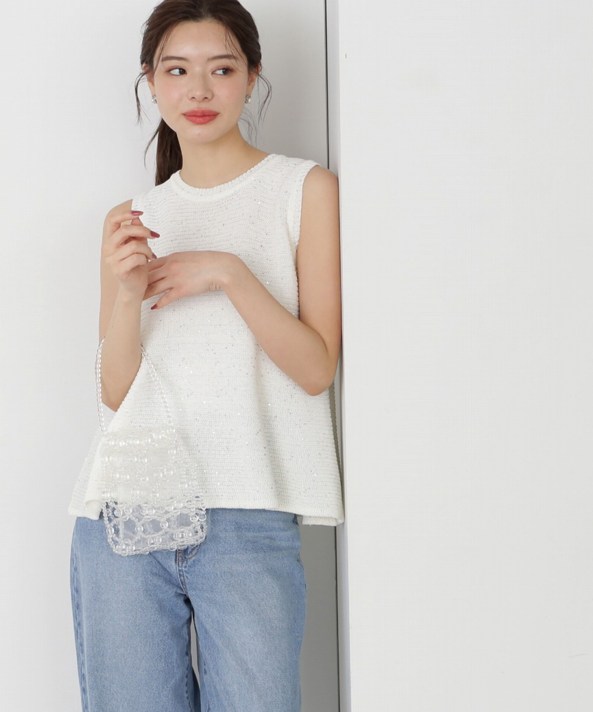 PROPORTION BODY DRESSING「スパンコールノースリニット」|ニット・セーター|ホワイト