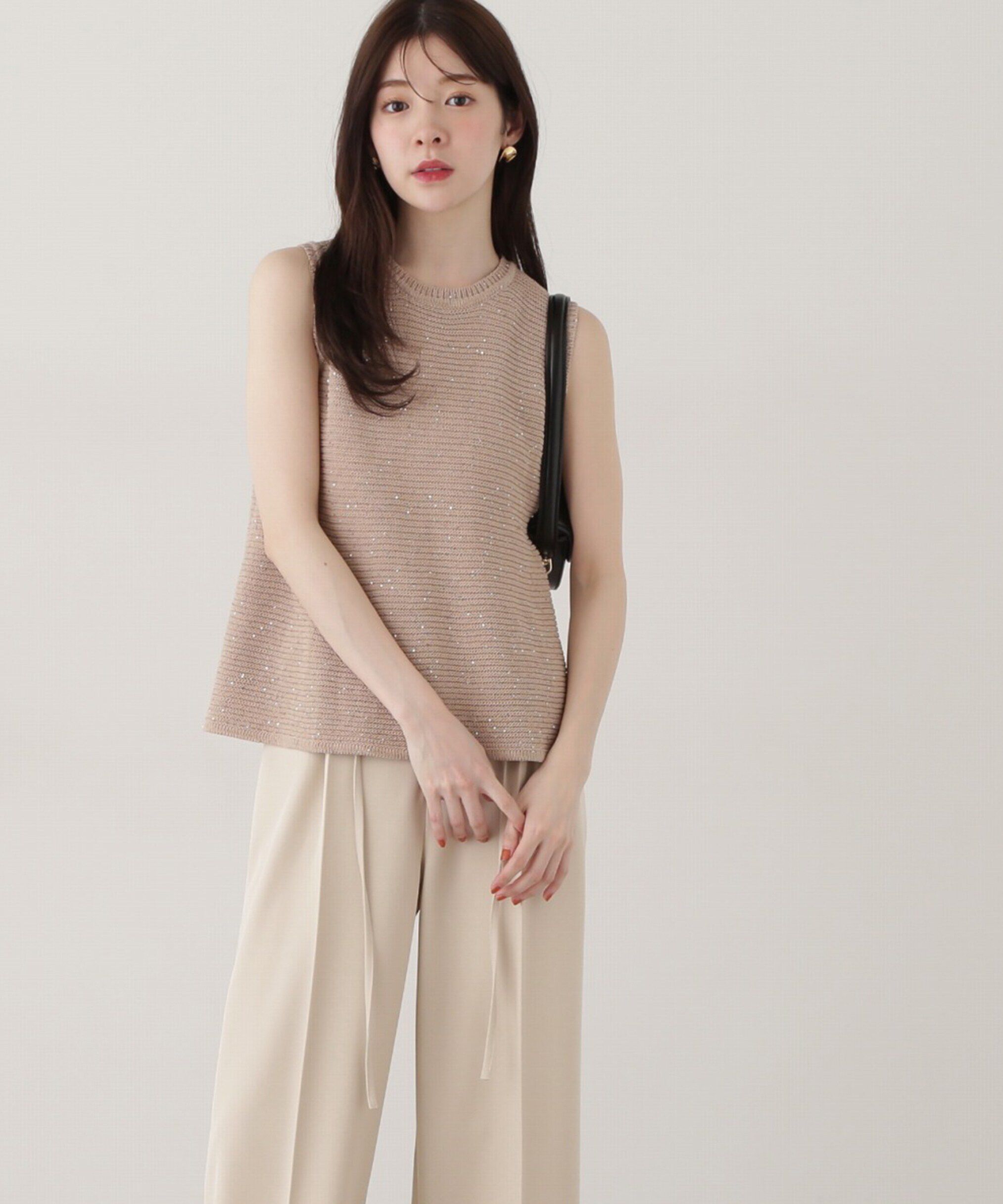 PROPORTION BODY DRESSING「スパンコールノースリニット」|ニット・セーター|ベージュ