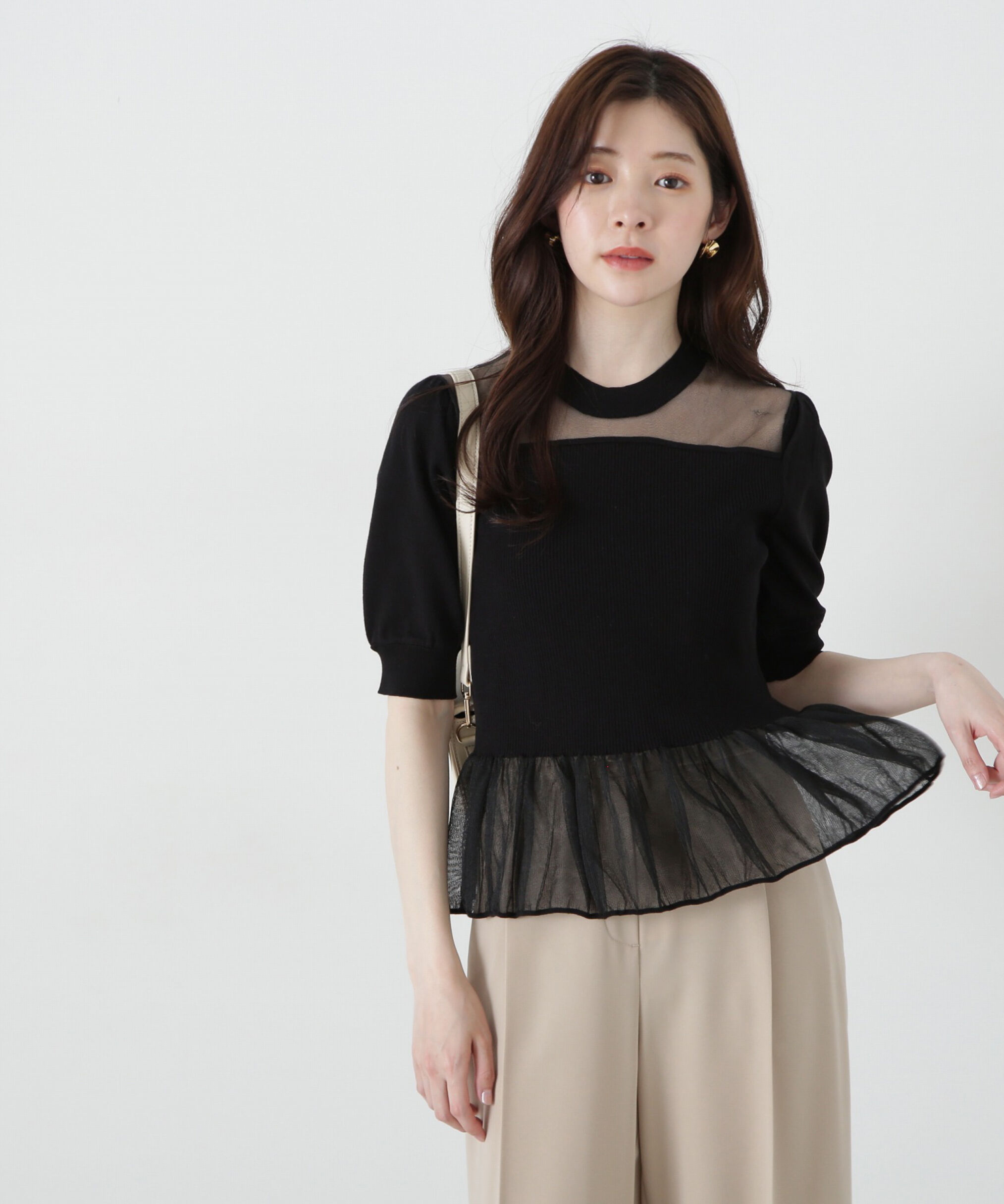 PROPORTION BODY DRESSING「シアー切り替えペプラムニット」|ニット・セーター|