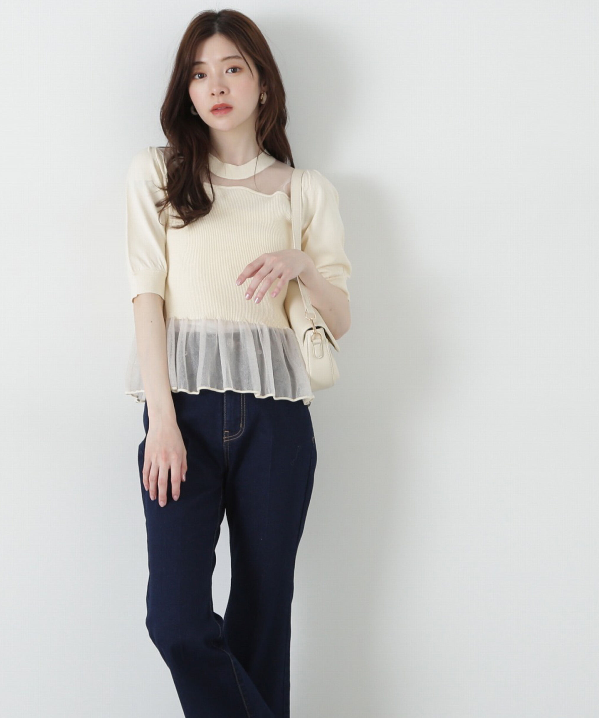 PROPORTION BODY DRESSING「シアー切り替えペプラムニット」|ニット・セーター|