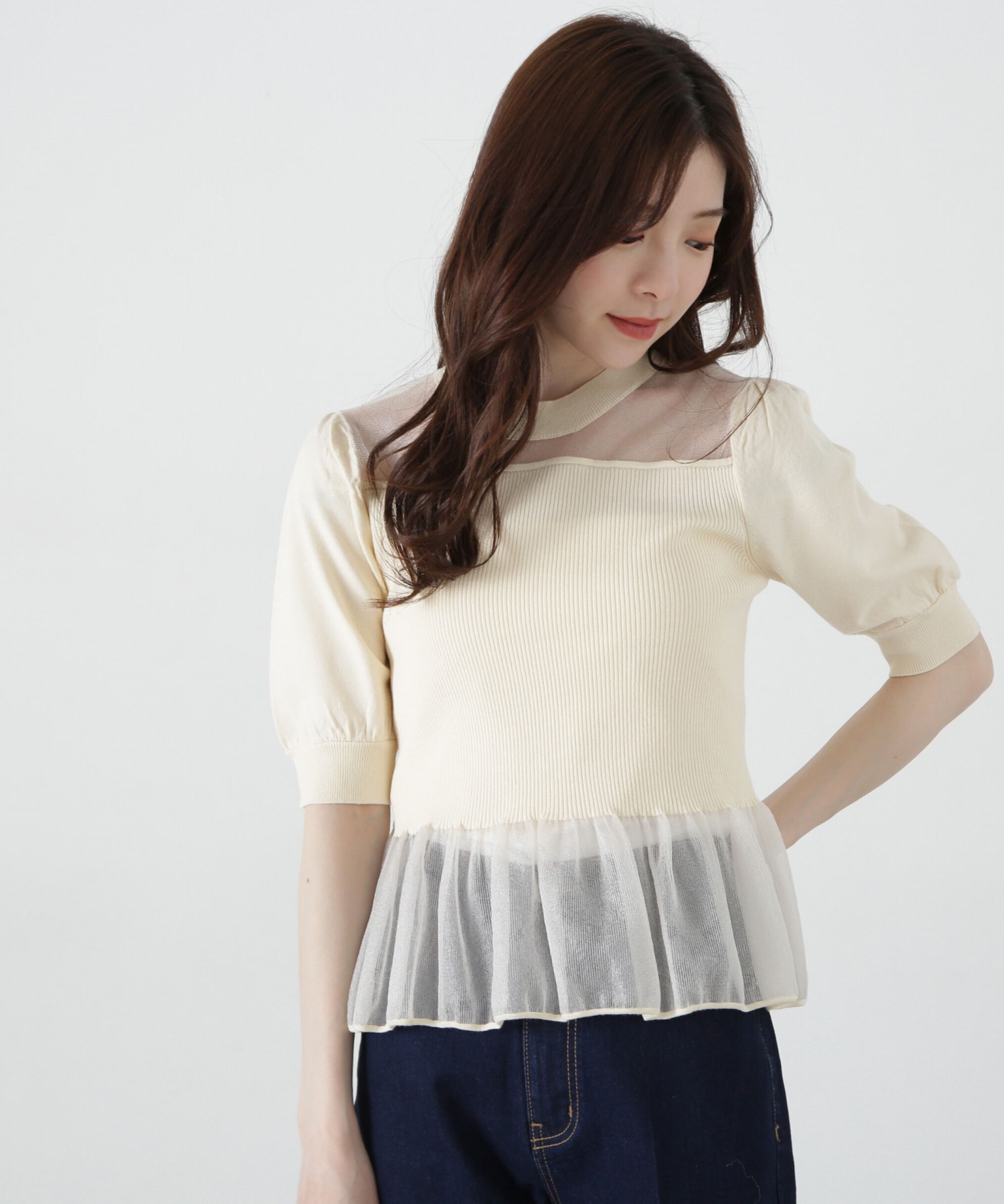 PROPORTION BODY DRESSING「シアー切り替えペプラムニット」|ニット・セーター|