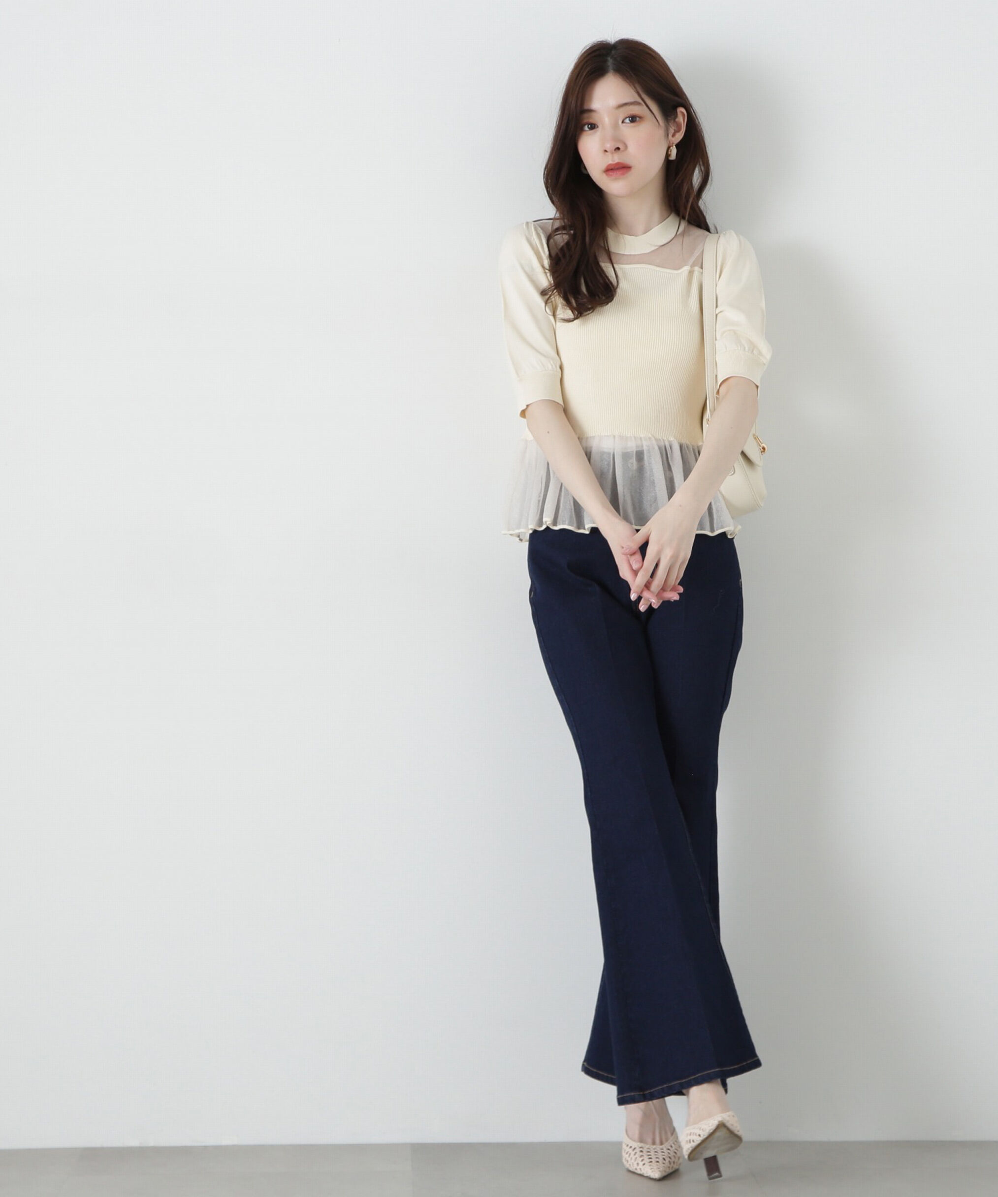 PROPORTION BODY DRESSING「シアー切り替えペプラムニット」|ニット・セーター|