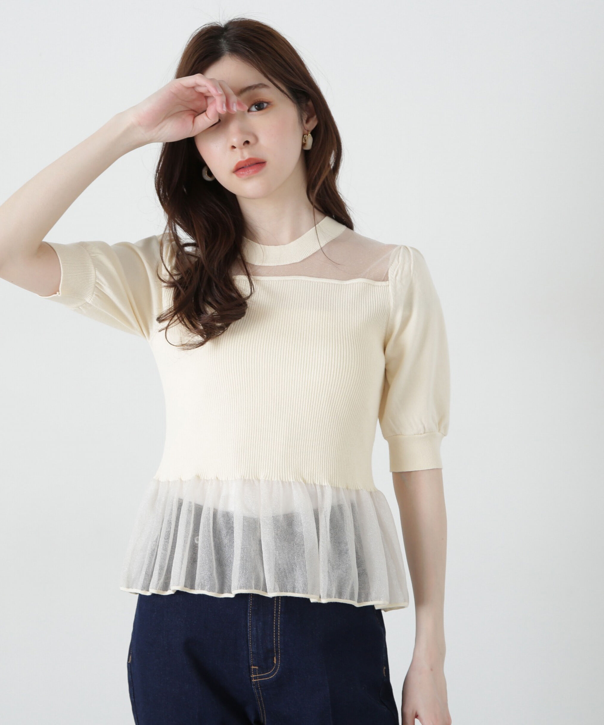 PROPORTION BODY DRESSING「シアー切り替えペプラムニット」|ニット・セーター|