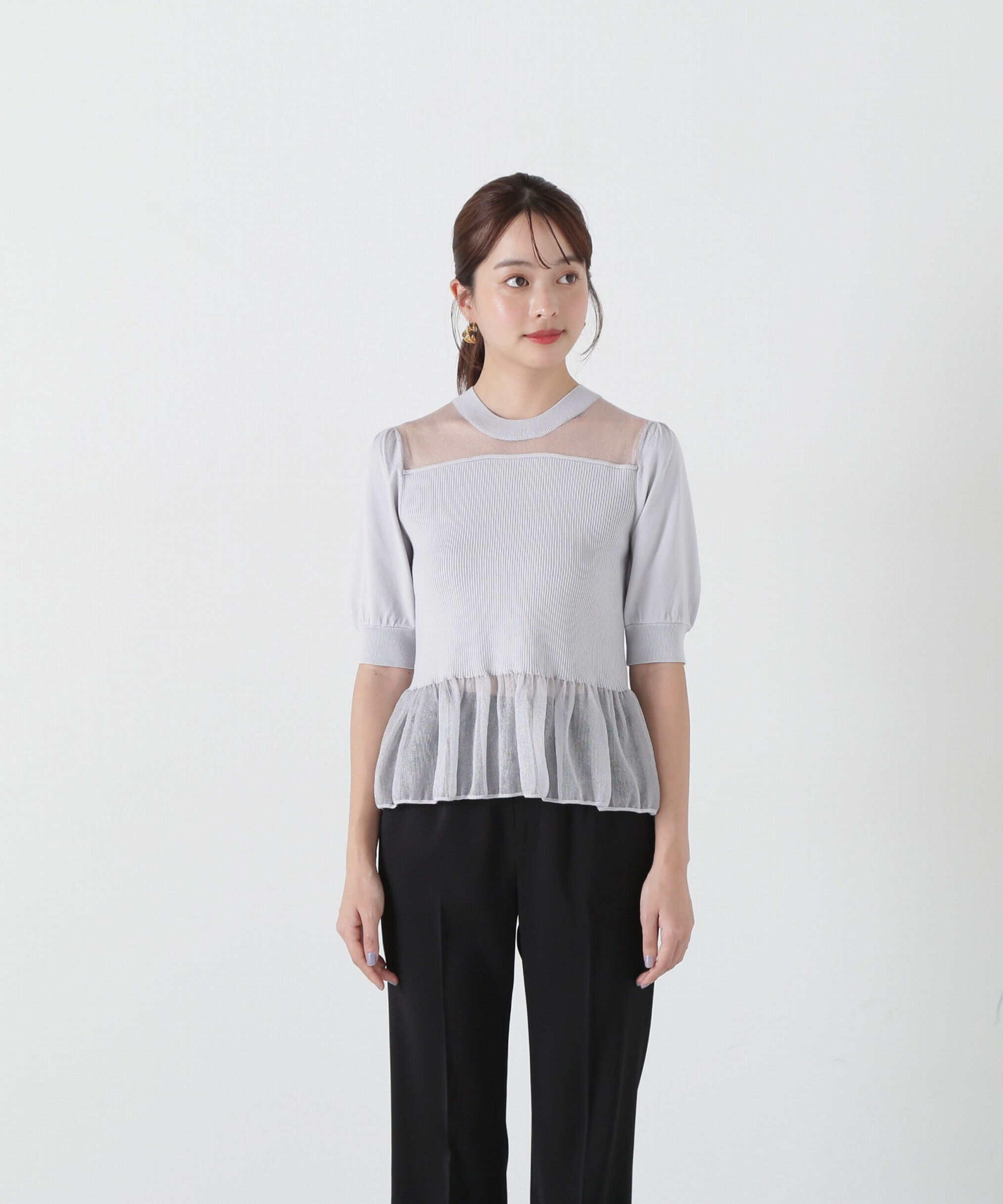 PROPORTION BODY DRESSING「シアー切り替えペプラムニット」|ニット・セーター|