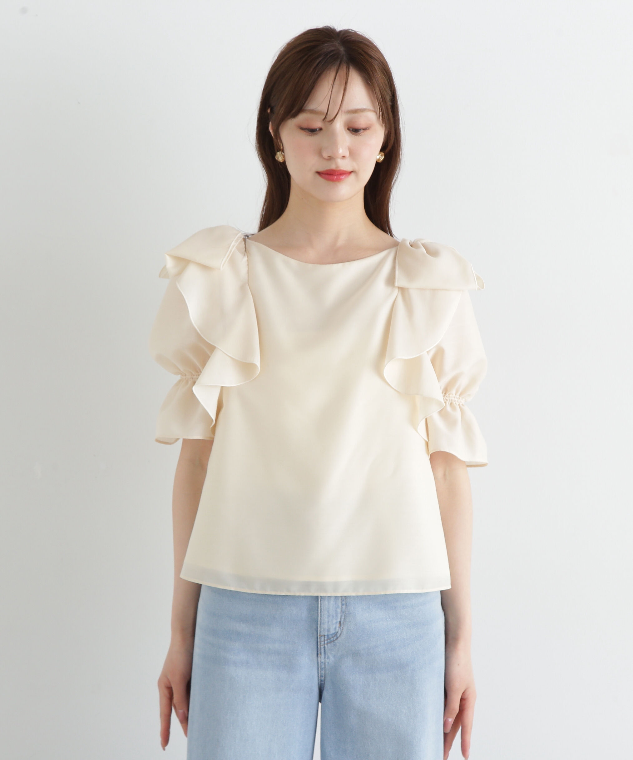 PROPORTION BODY DRESSING「リボンラッフルブラウス5分袖」|シャツ・ブラウス|