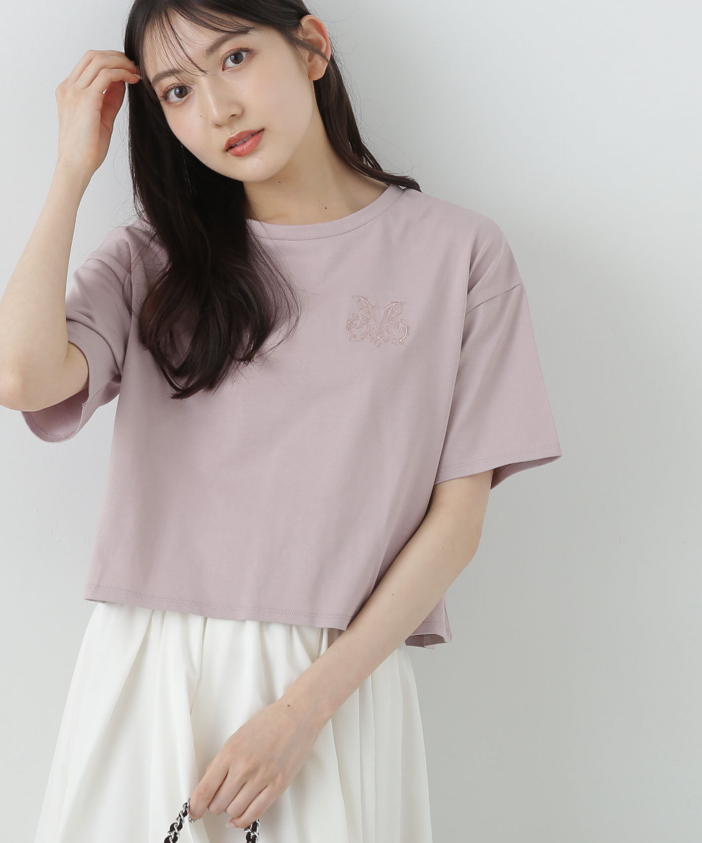 PROPORTION BODY DRESSING「ワンポイント刺繍Tシャツ」|Tシャツ・カットソー|ピンク