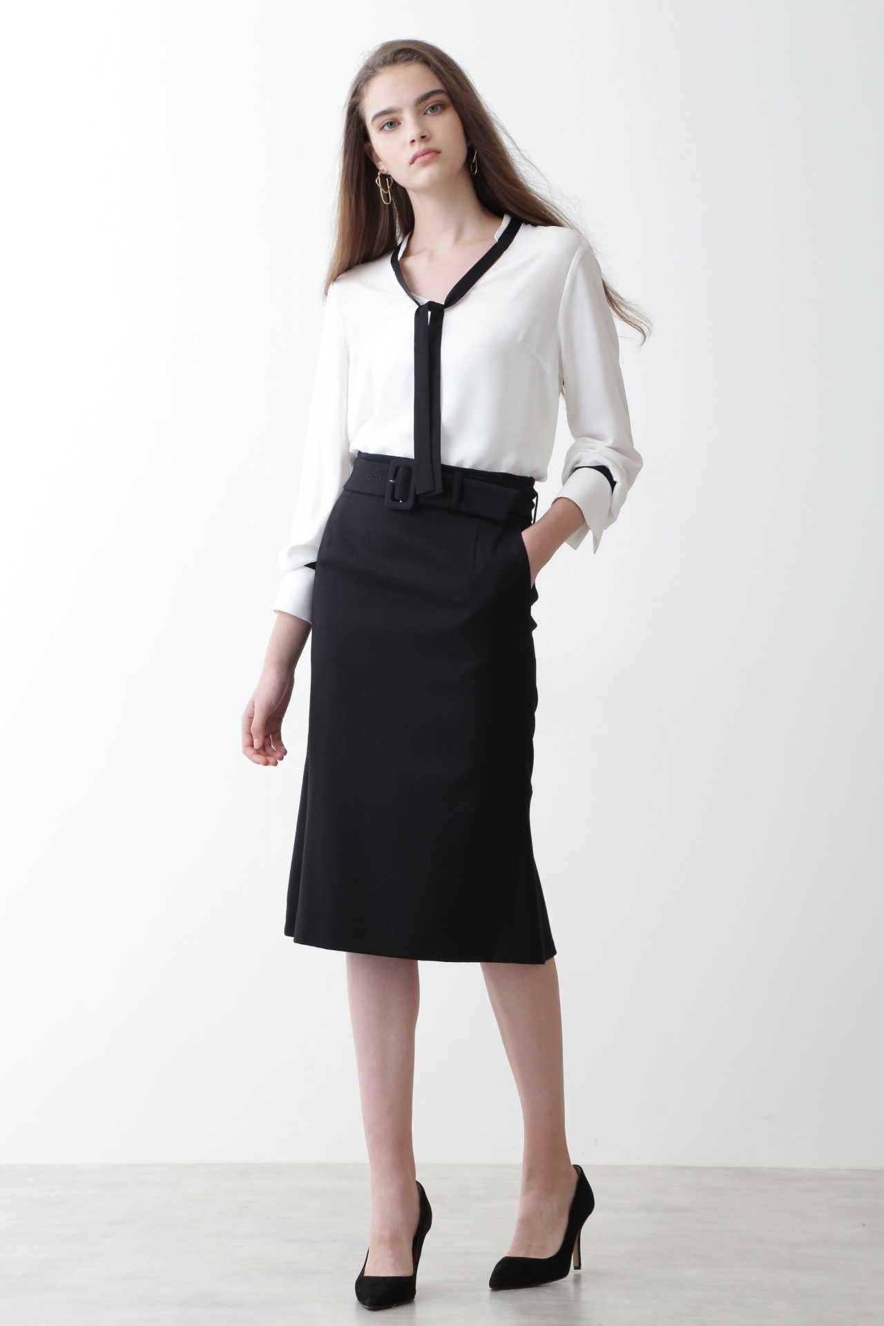  「[ウォッシャブル]バイカラーボウタイブラウス」|シャツ・ブラウス|