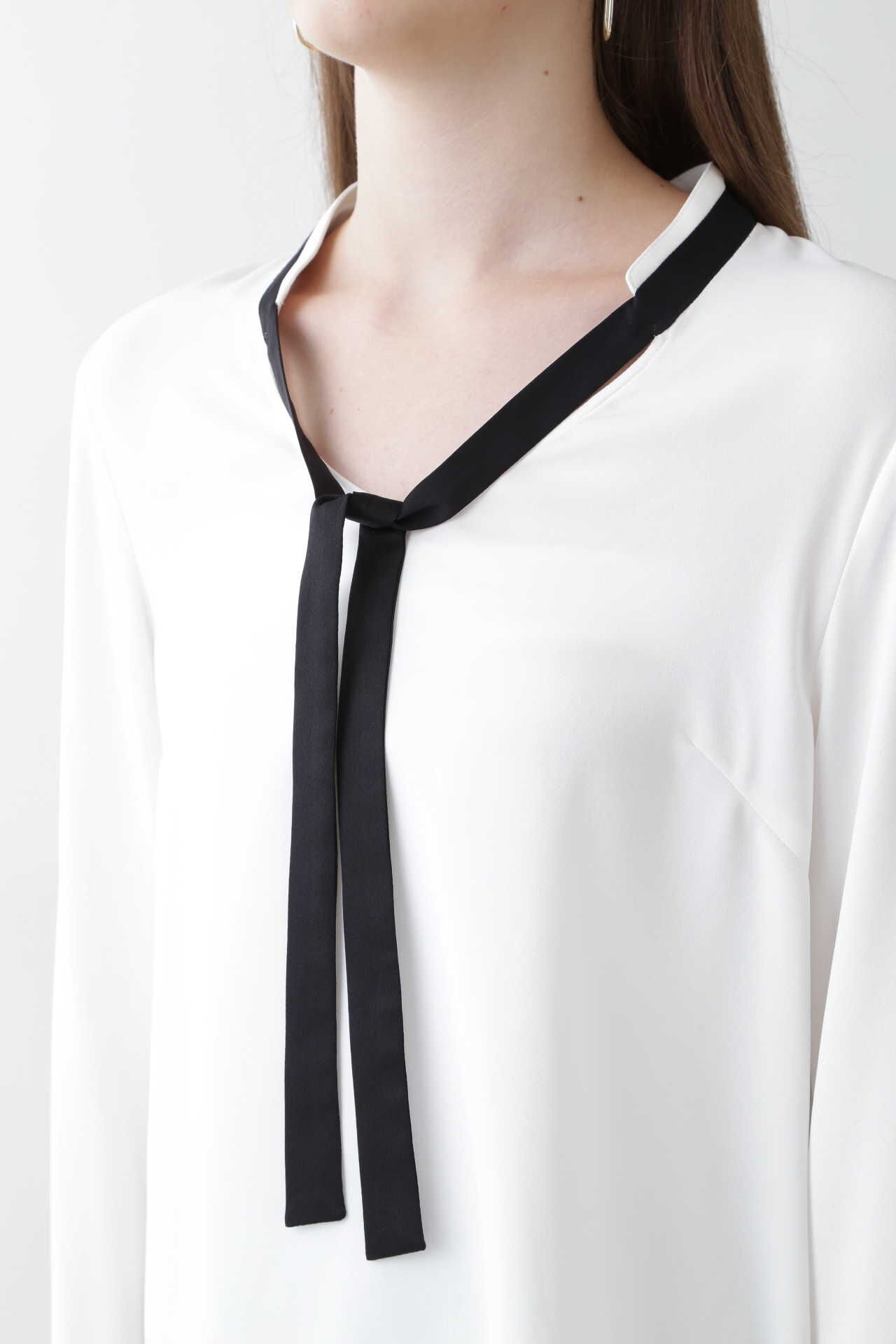  「[ウォッシャブル]バイカラーボウタイブラウス」|シャツ・ブラウス|