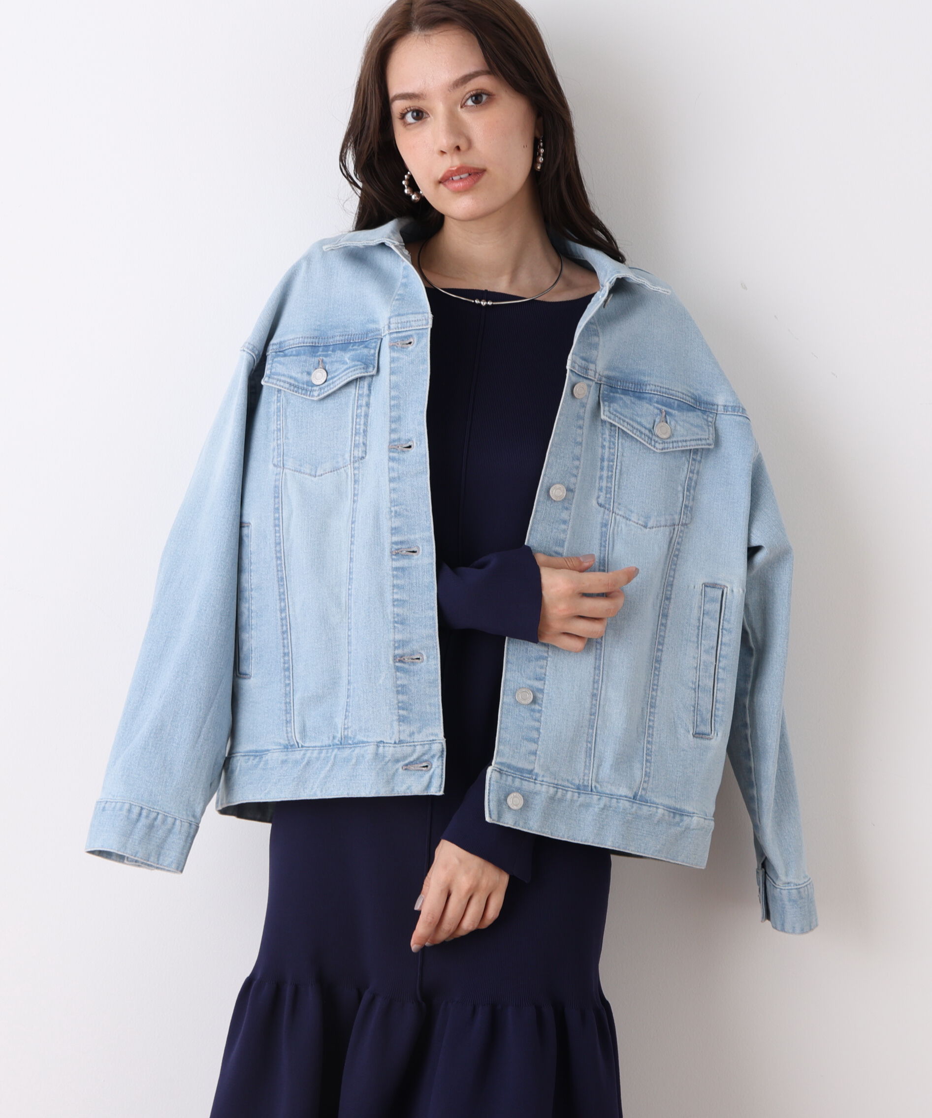  「ルーズカラーデニムジャケット」|ブルゾン・スタジャン|