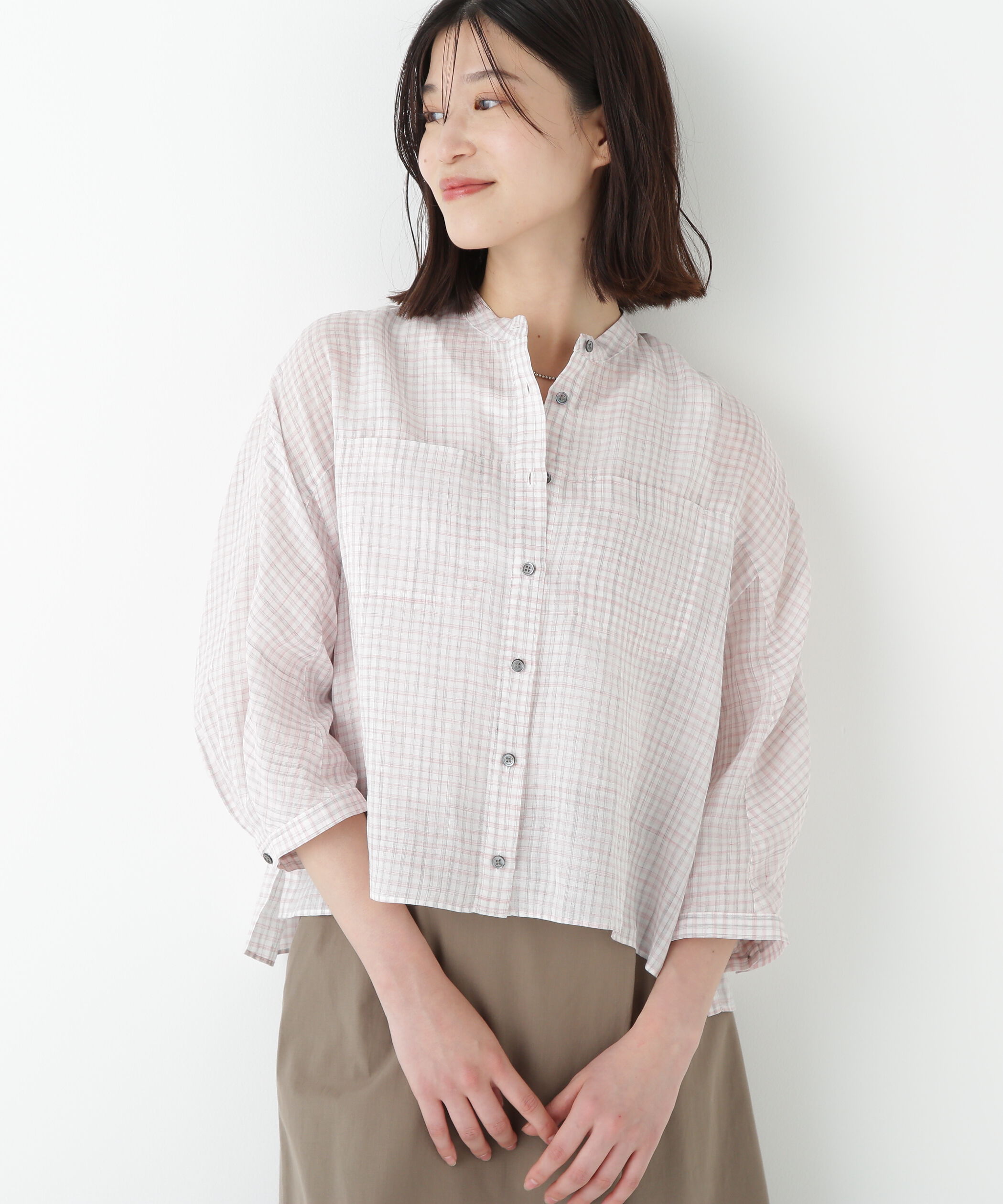  「◆ラミーバンドカラーチェックシャツブラウス」|シャツ・ブラウス|ピンクチェッ 3